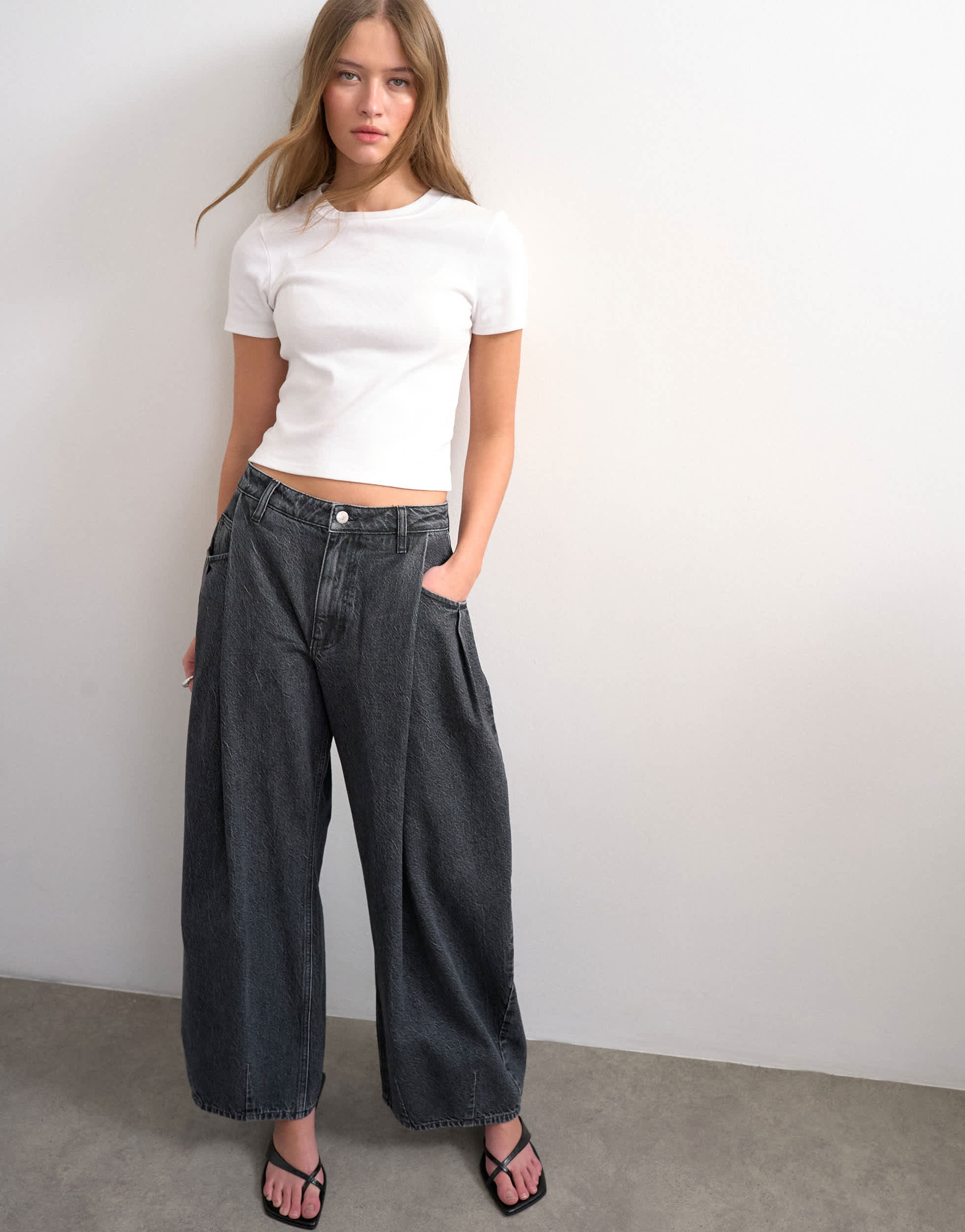 Topshop Cocoon mid rise barrel jean in washed black