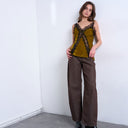 Topshop Barrel mid rise jean in chocolate