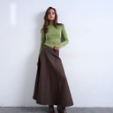 Topshop denim circle skirt in brown