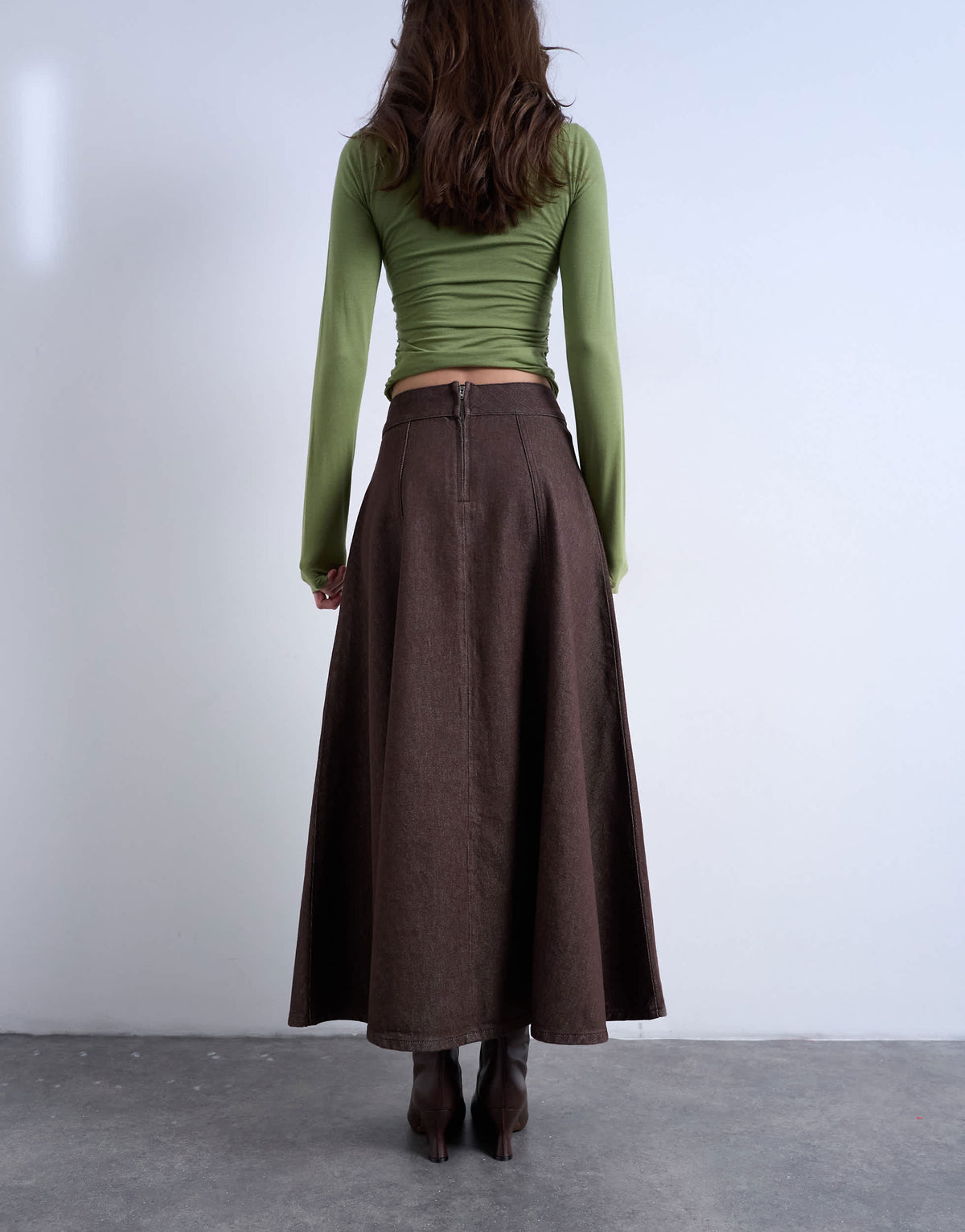 Topshop denim circle skirt in brown