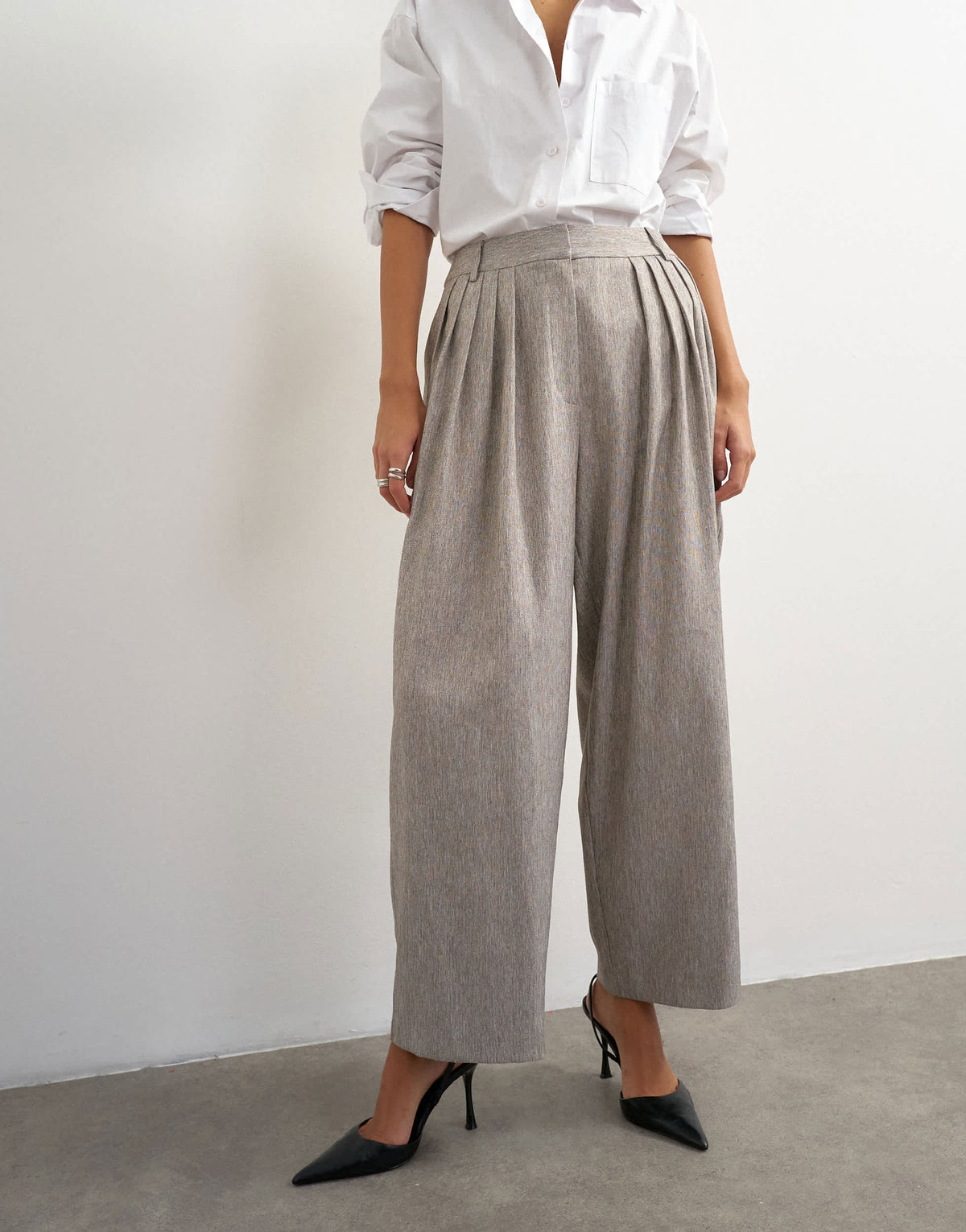 Topshop co ord  multi pleated wide leg trouser in taupe marl