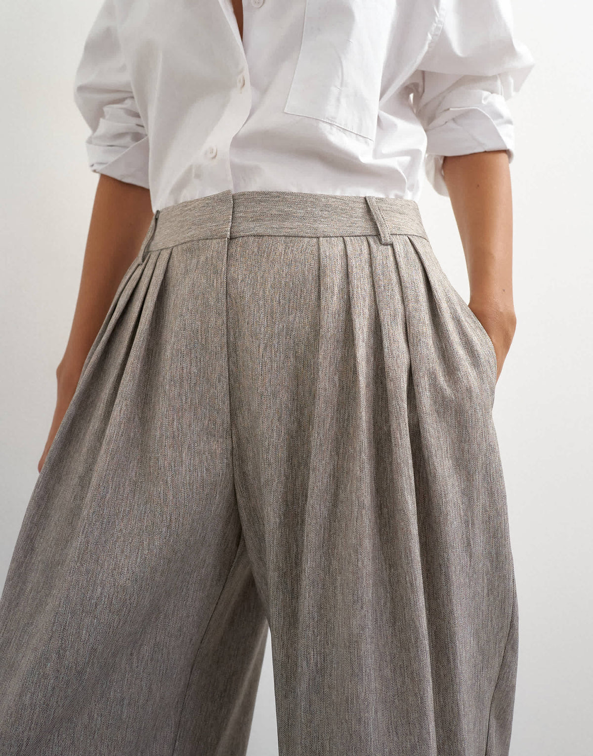 Topshop co ord  multi pleated wide leg trouser in taupe marl