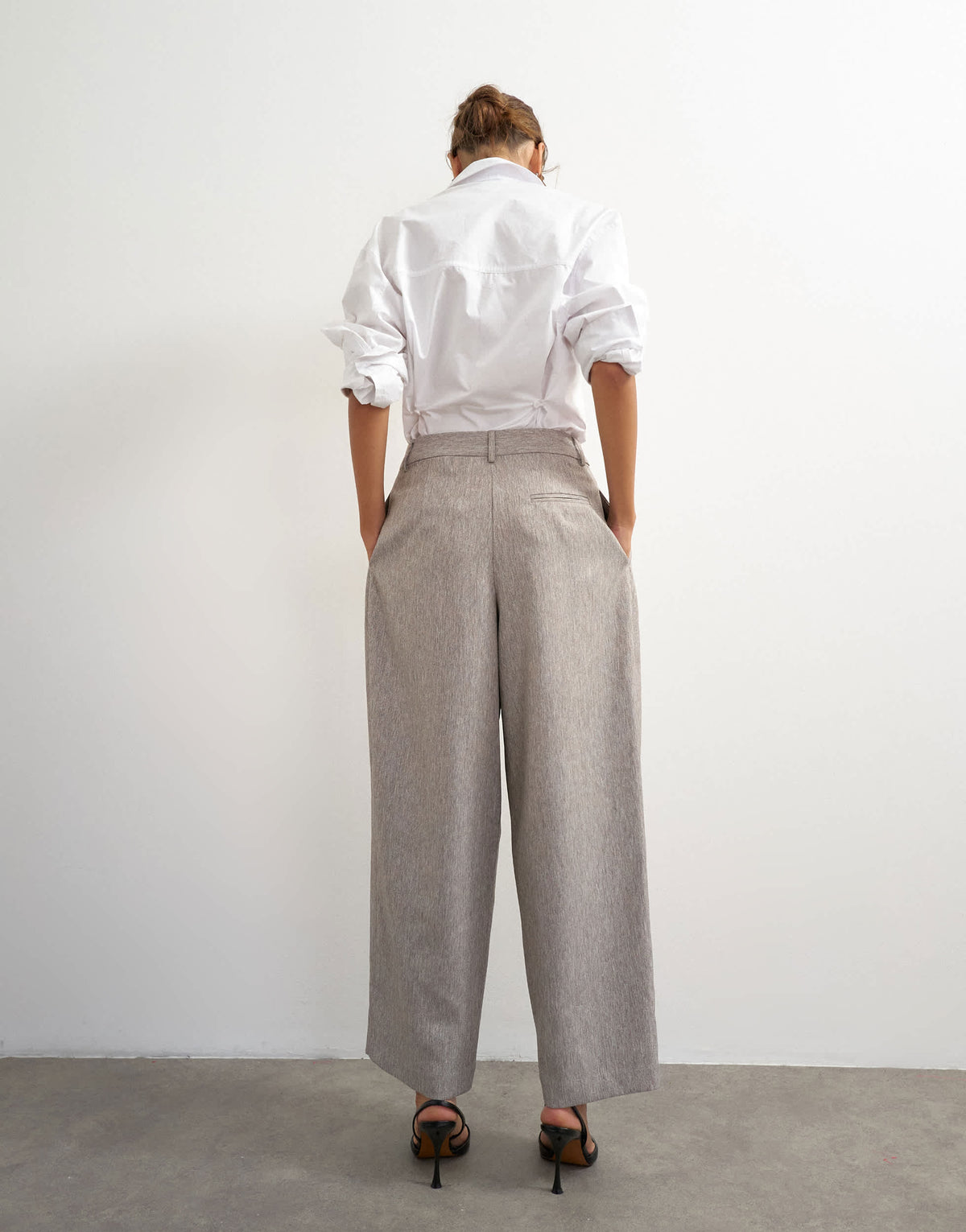 Topshop co ord  multi pleated wide leg trouser in taupe marl