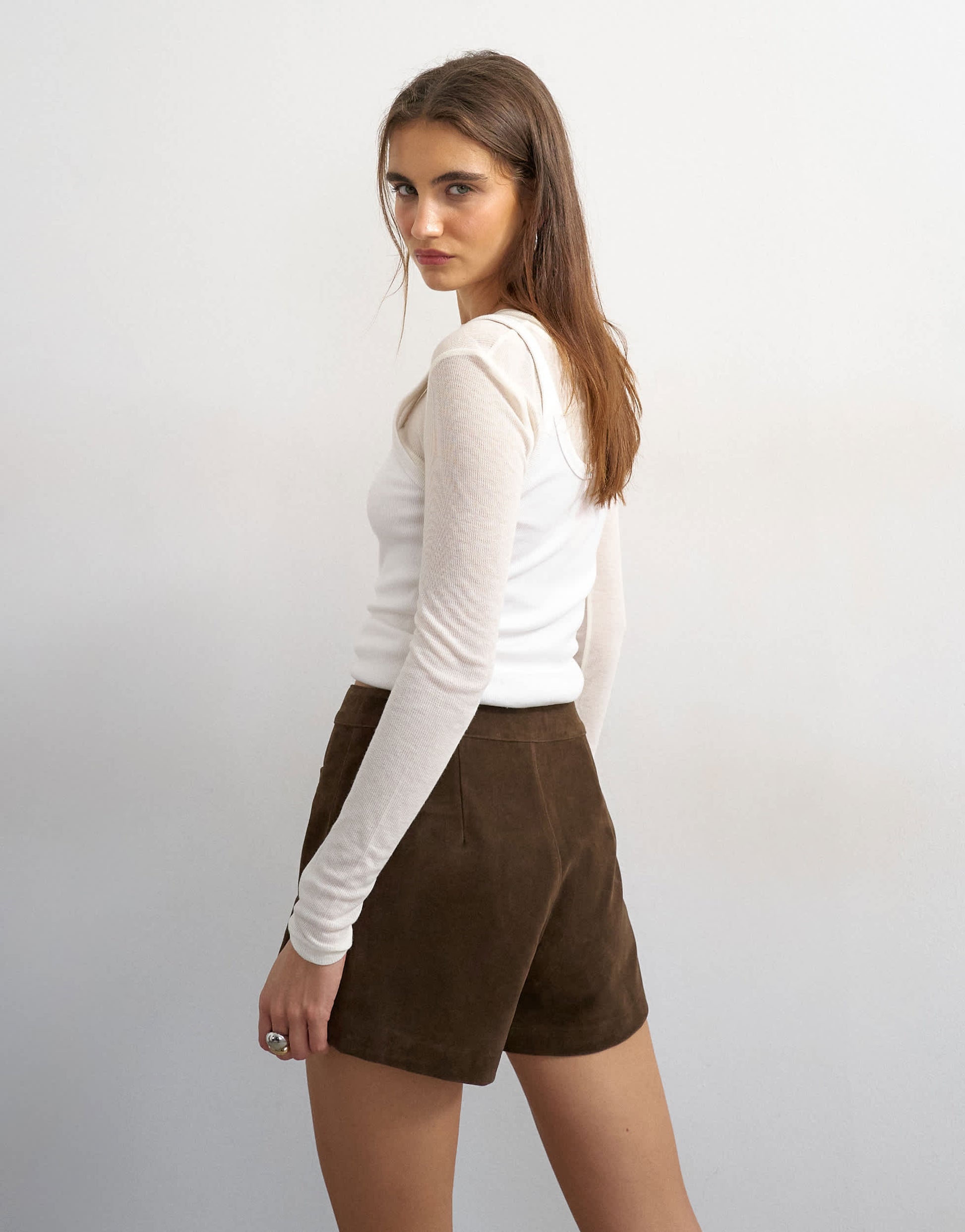 Topshop faux suede micro short chocolate