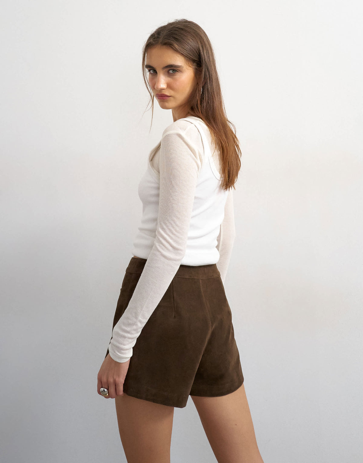Topshop faux suede micro short chocolate