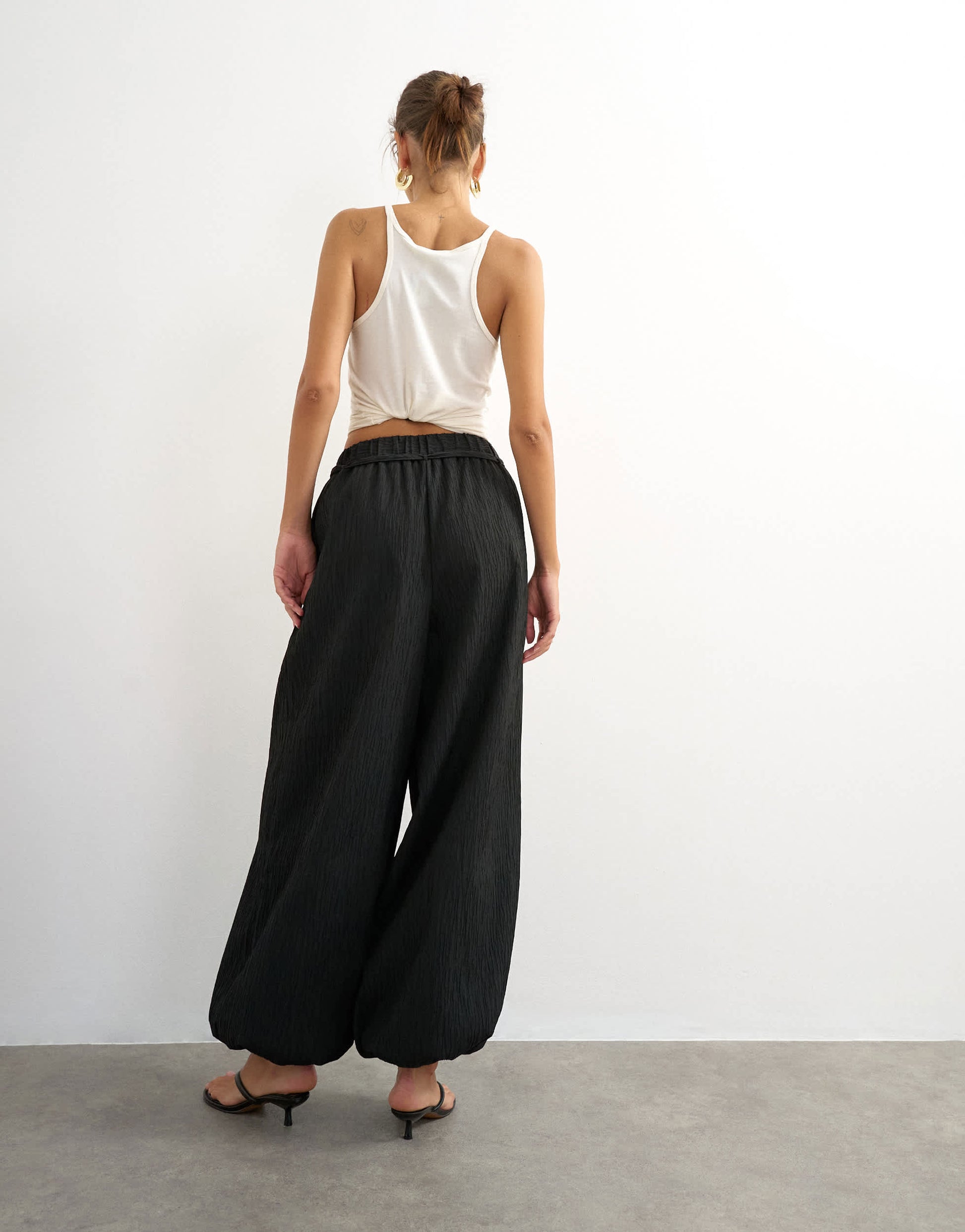 Topshop co ord occassion plisse balloon tie front trouser in black