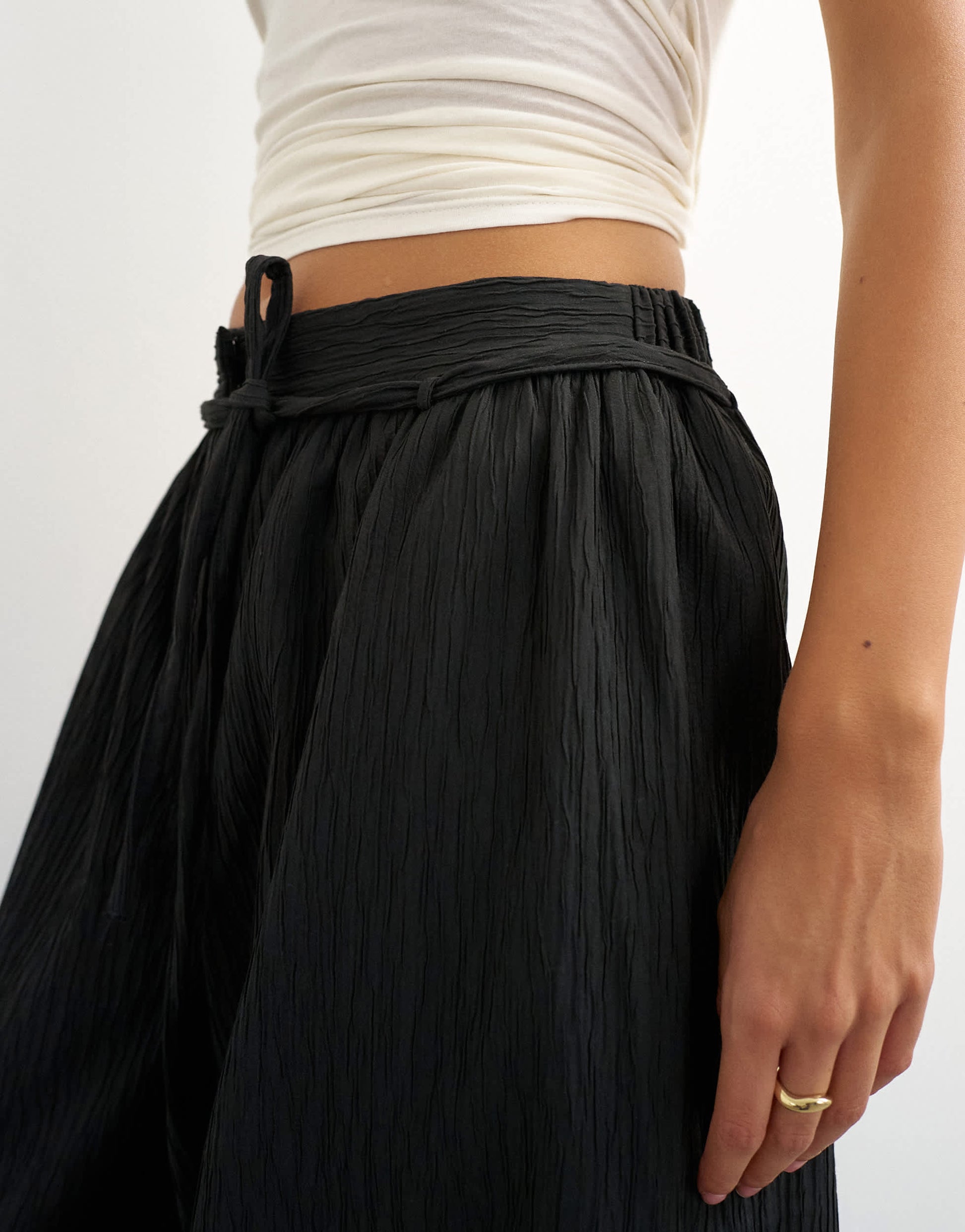 Topshop co ord occassion plisse balloon tie front trouser in black