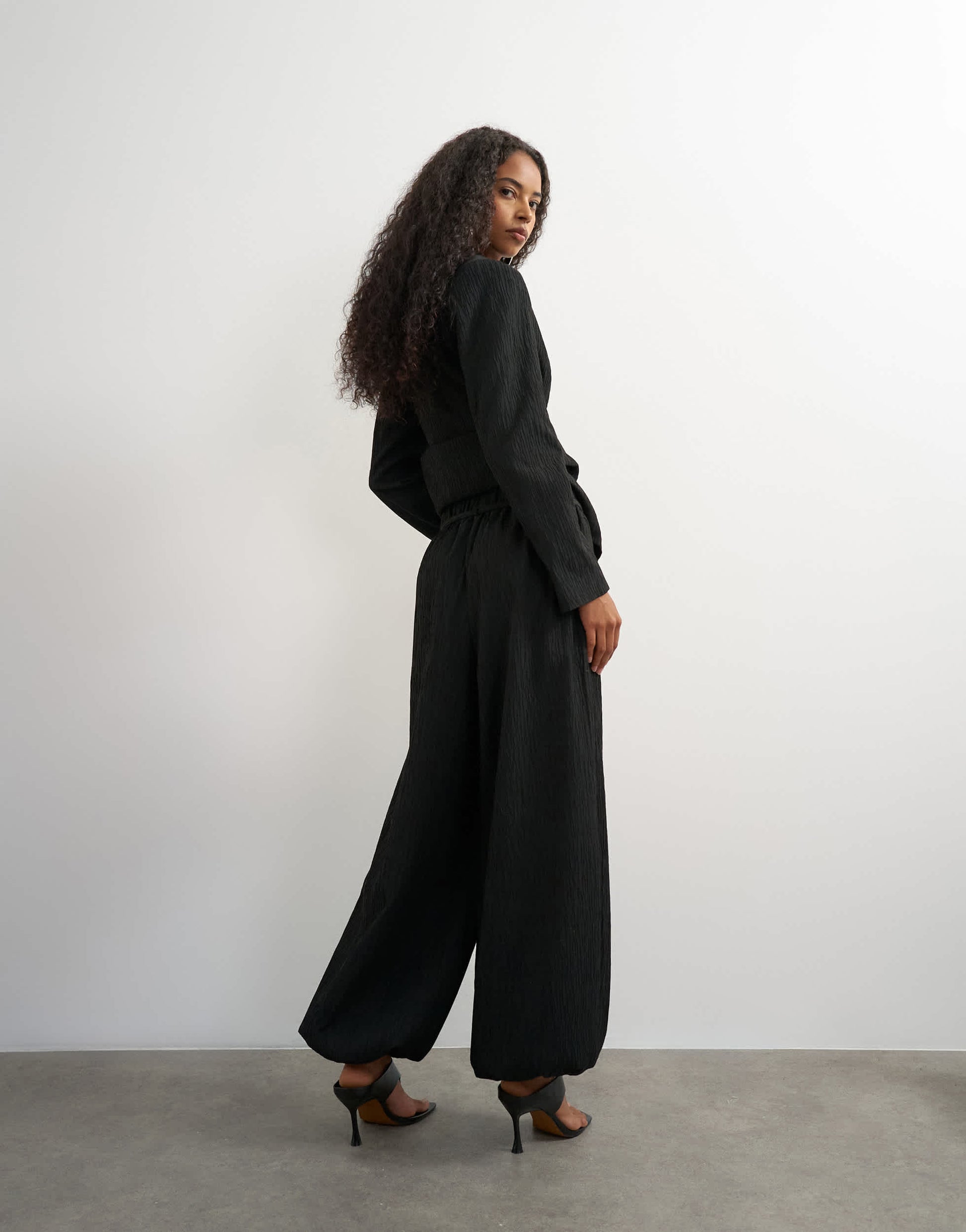 Topshop co ord occassion plisse balloon tie front trouser in black