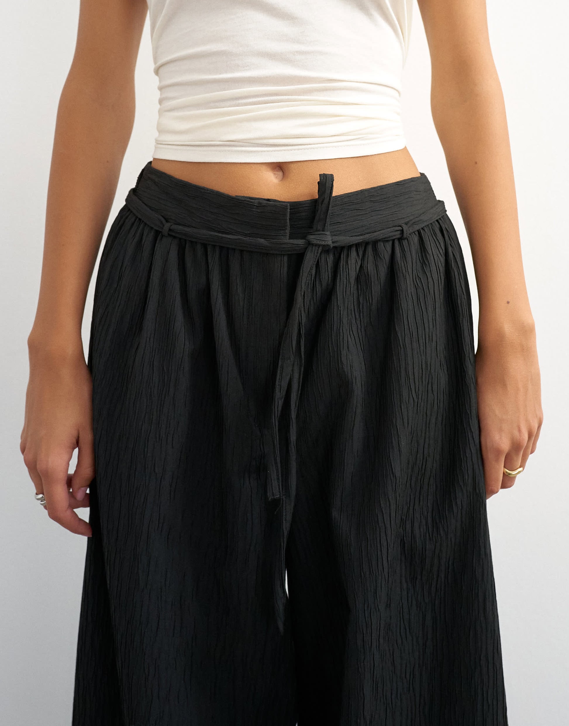 Topshop co ord occassion plisse balloon tie front trouser in black
