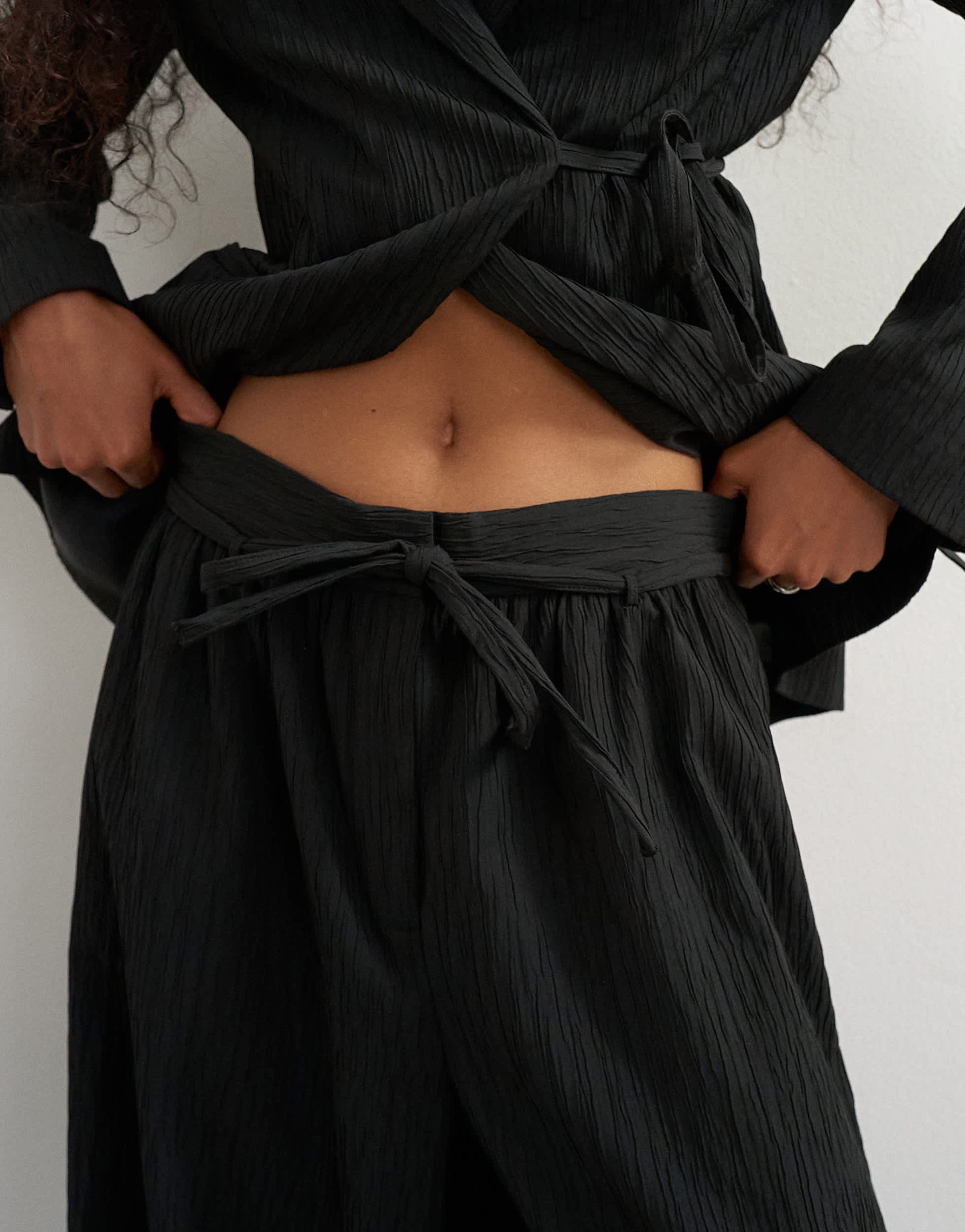 Topshop co ord occassion plisse balloon tie front trouser in black