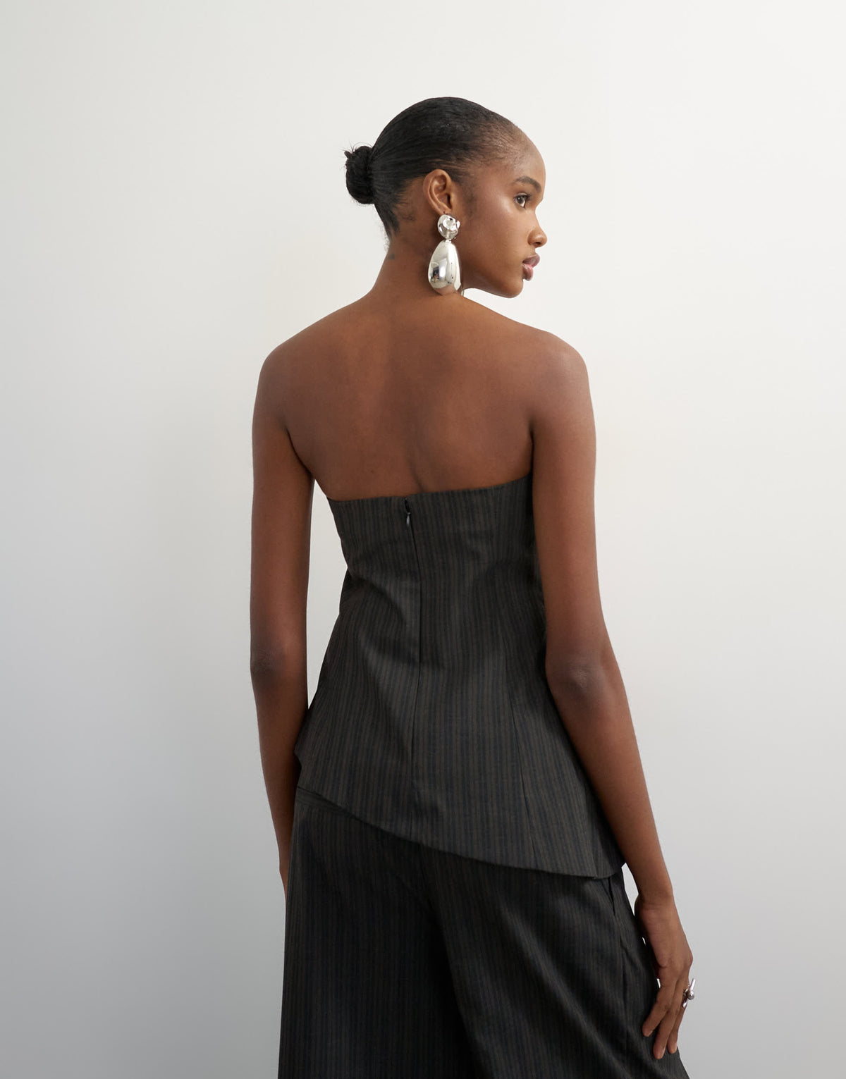 Topshop co ord stripe asymmetric seamed bandeau in brown