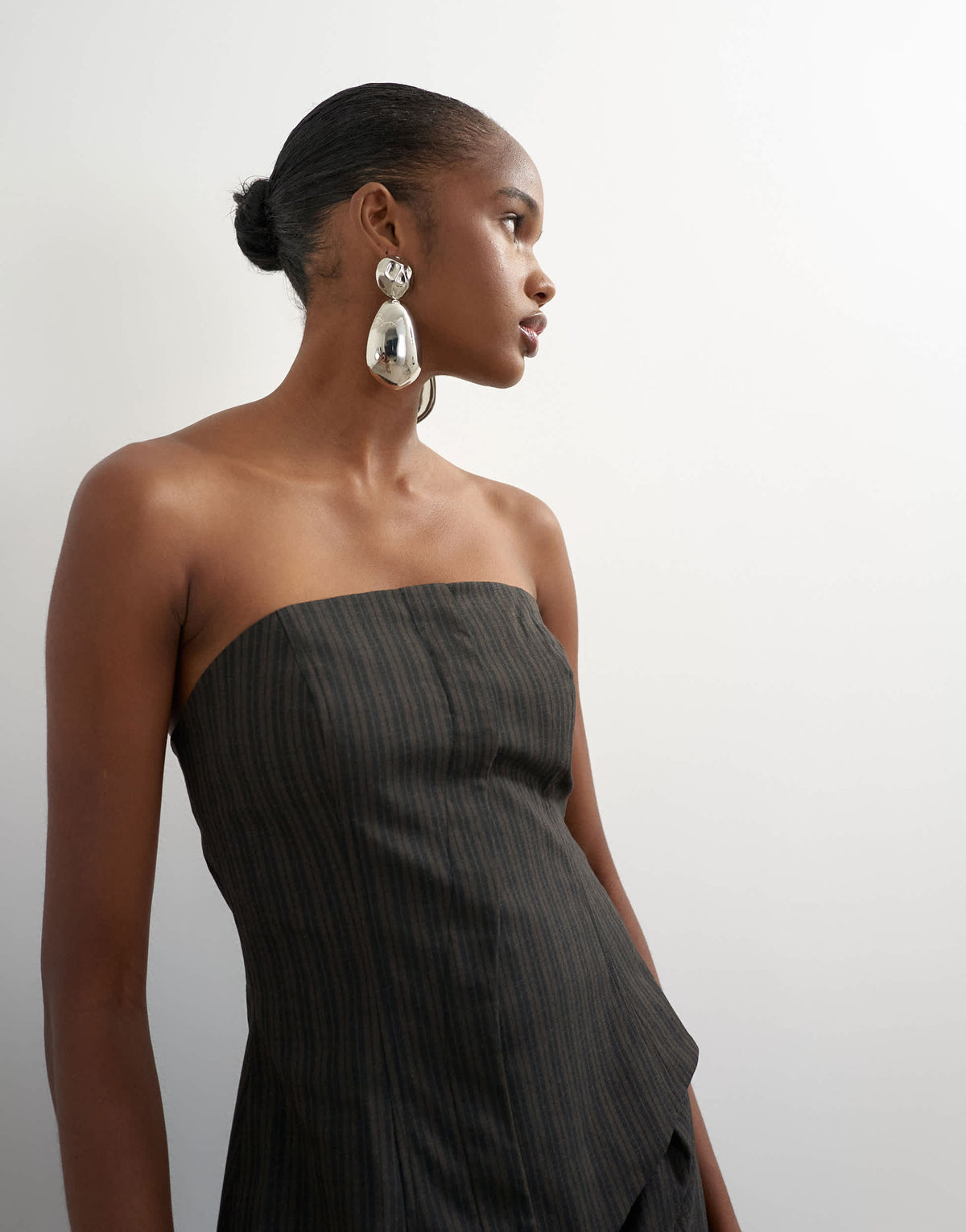 Topshop co ord stripe asymmetric seamed bandeau in brown