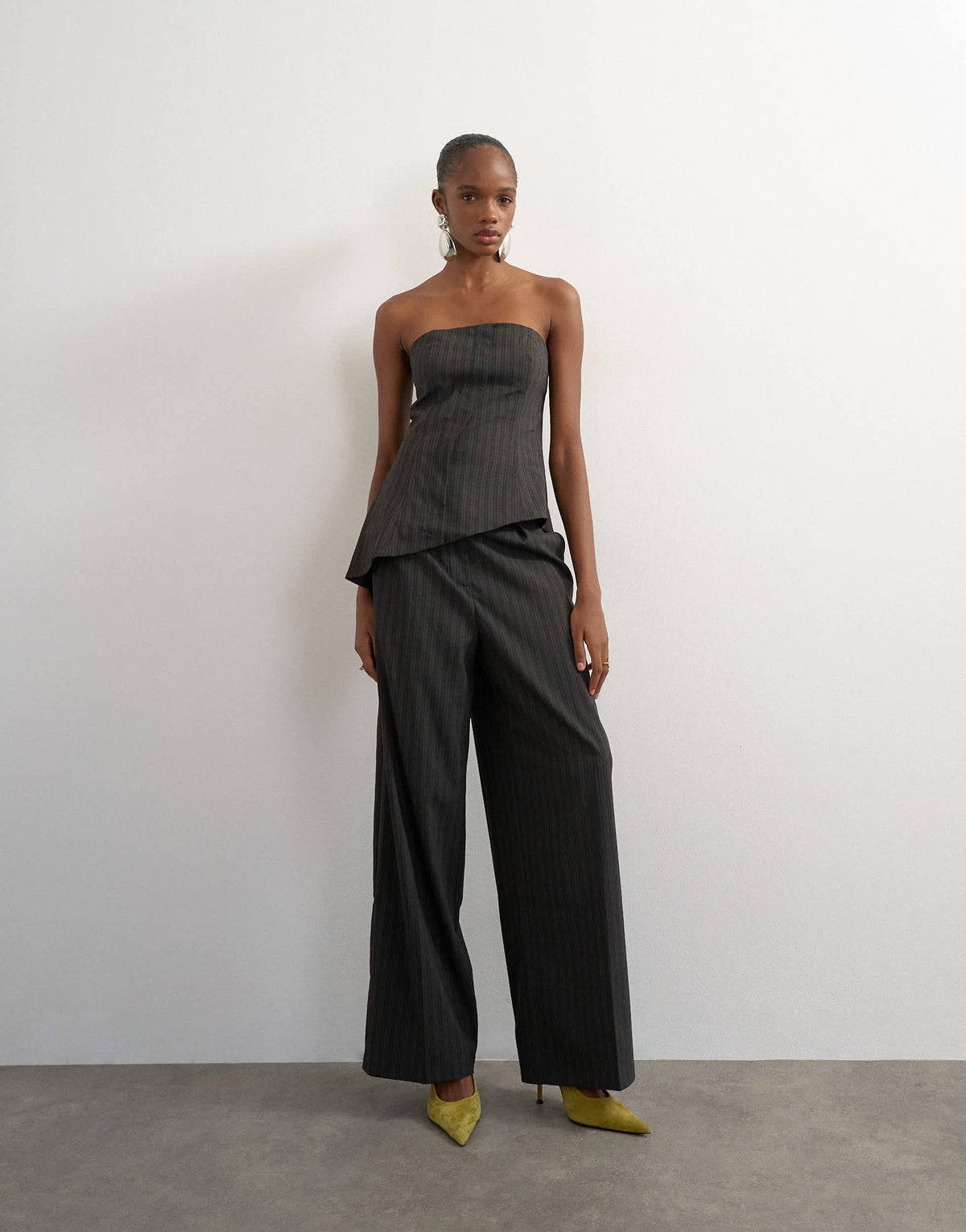 Topshop co ord stripe asymmetric seamed bandeau in brown