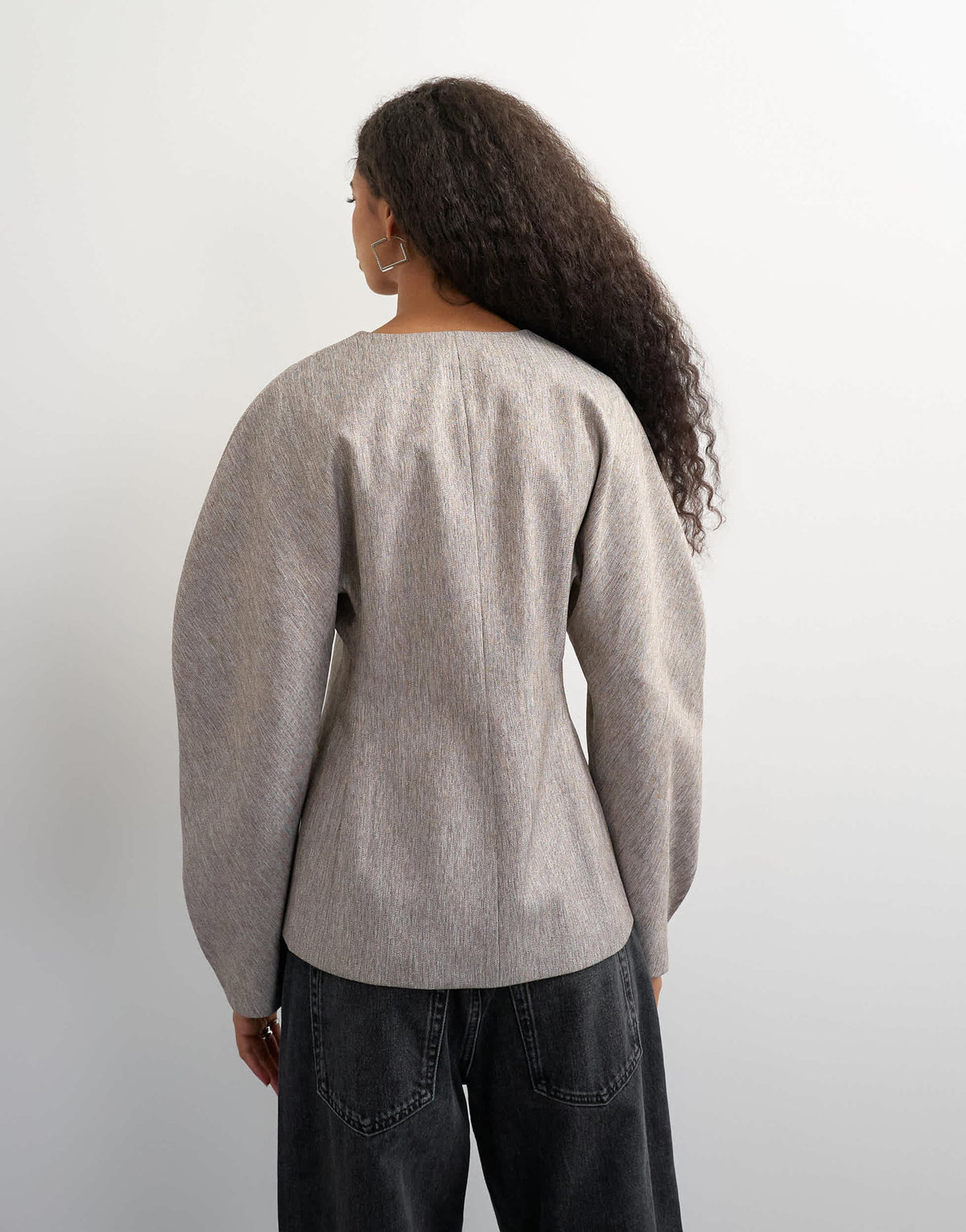 Topshop co ord ovoid sleeve collarless blazer in taupe marl
