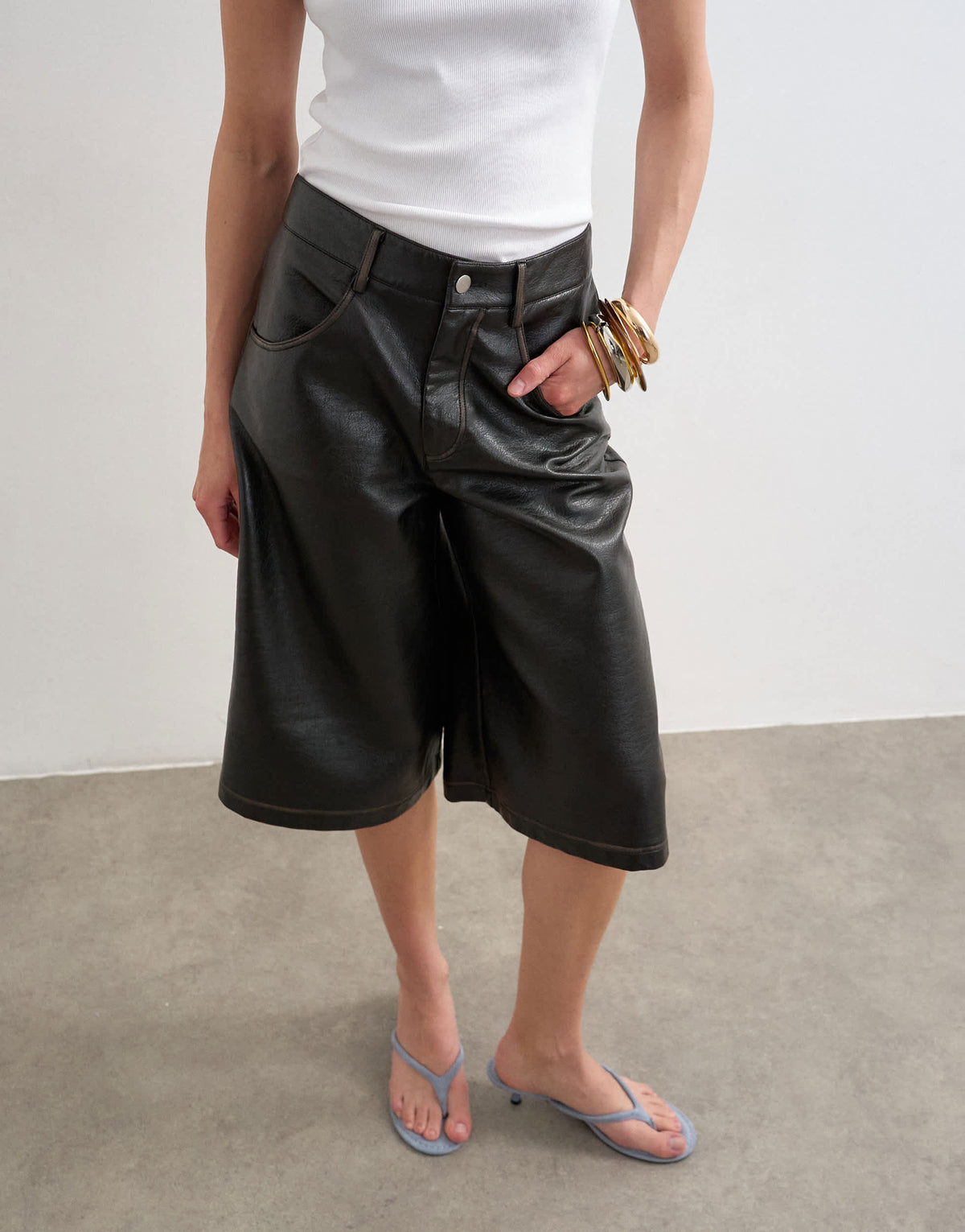 Topshop faux leather longline short in black