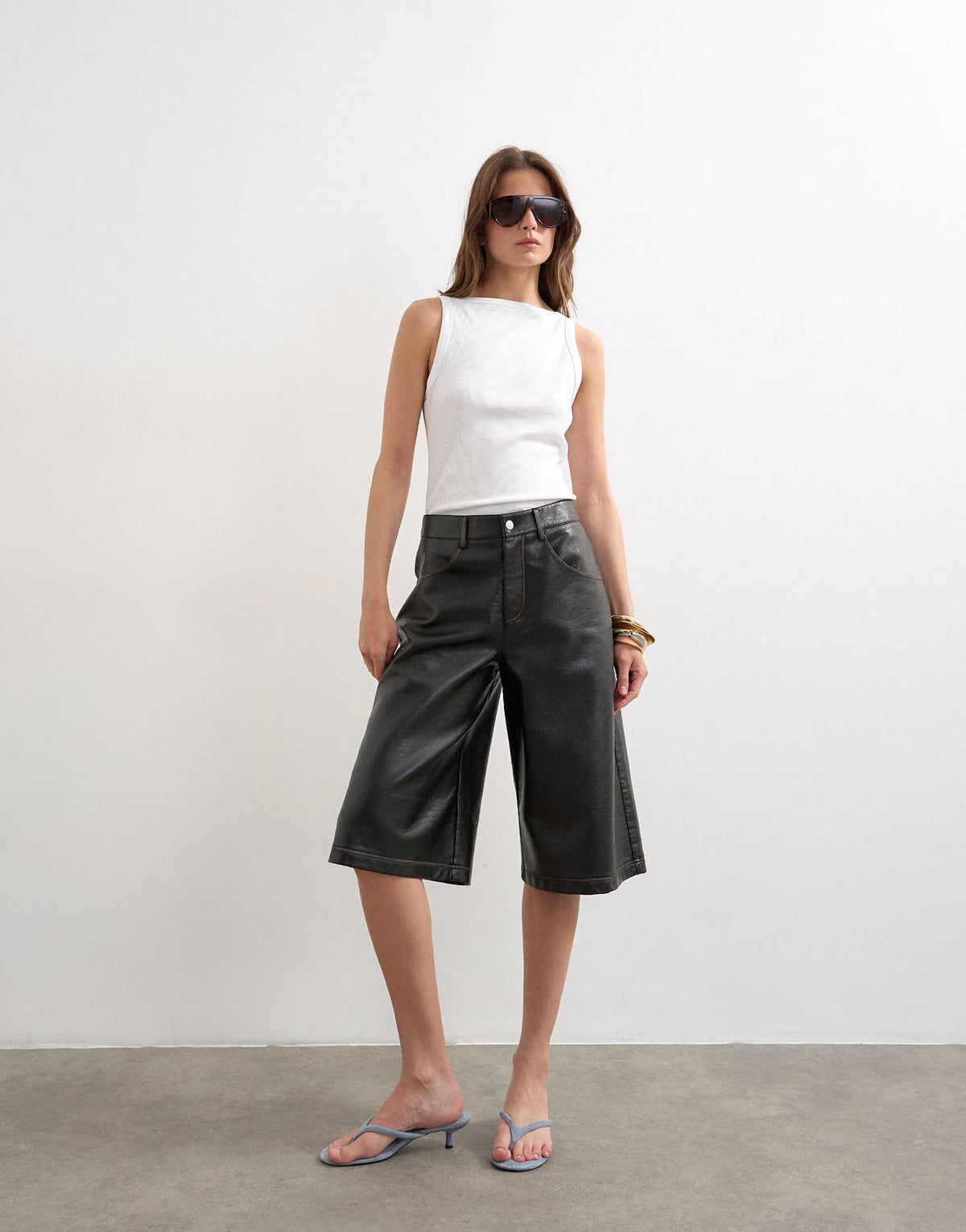Topshop faux leather longline short in black