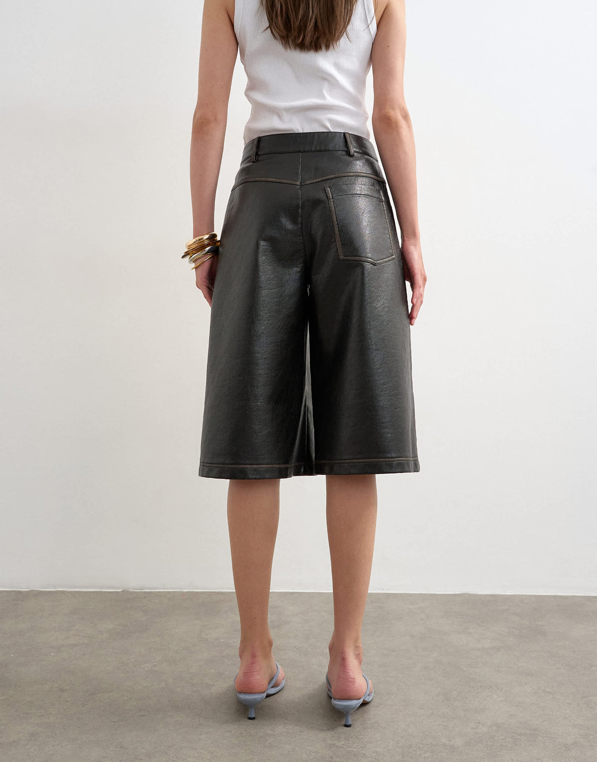 Topshop faux leather longline short in black
