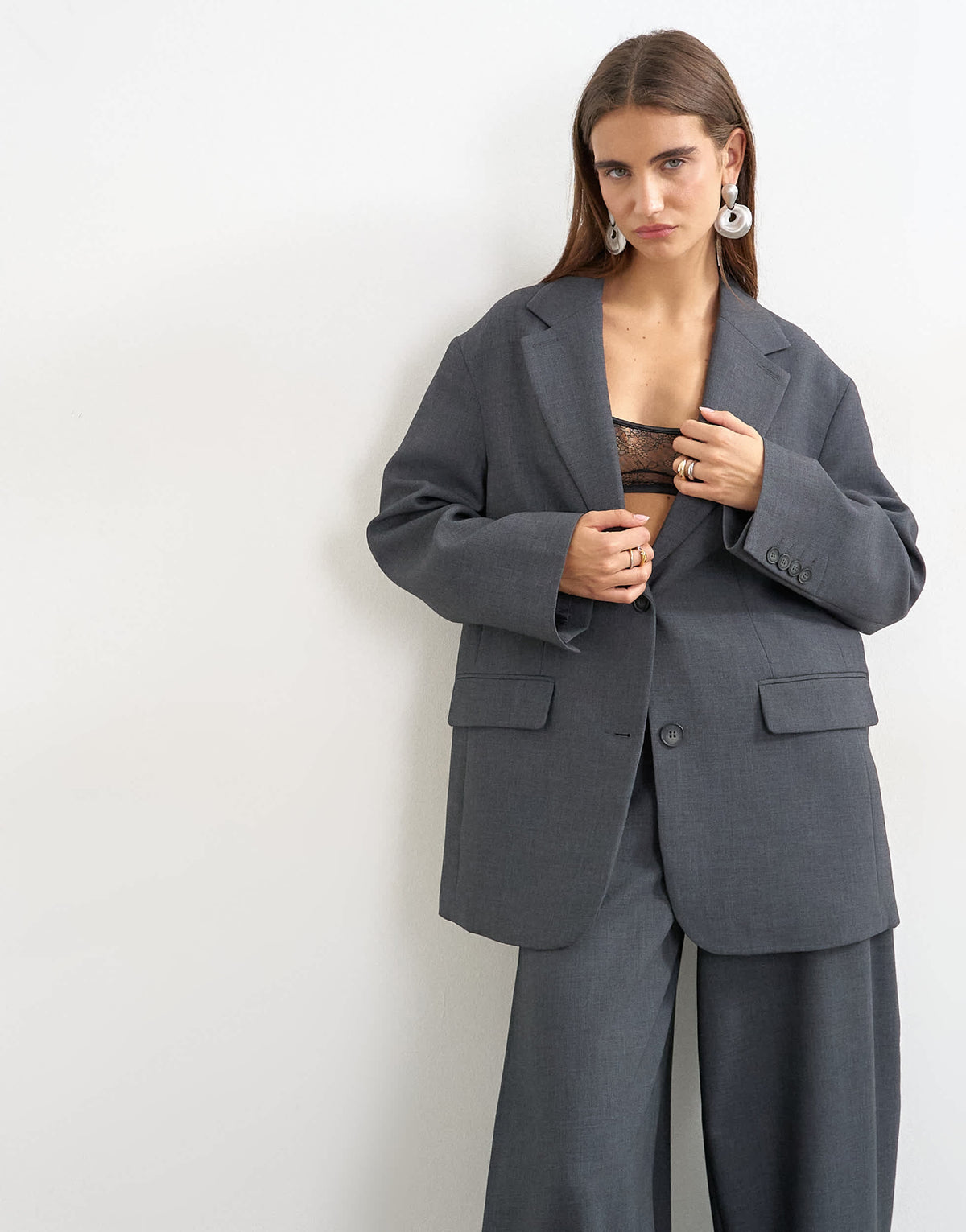 Topshop co ord slouchy chuck on blazer in grey