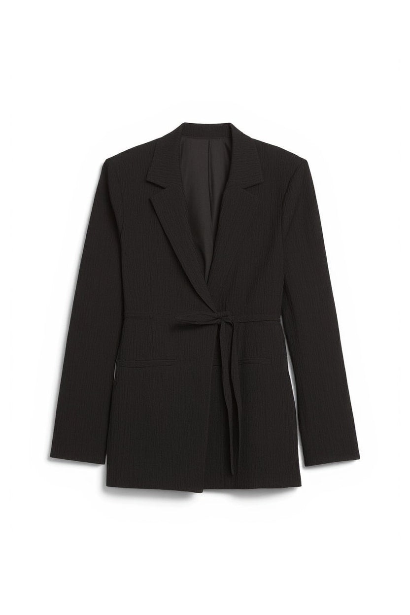 Topshop co ord occasion plisse tie waist blazer in black