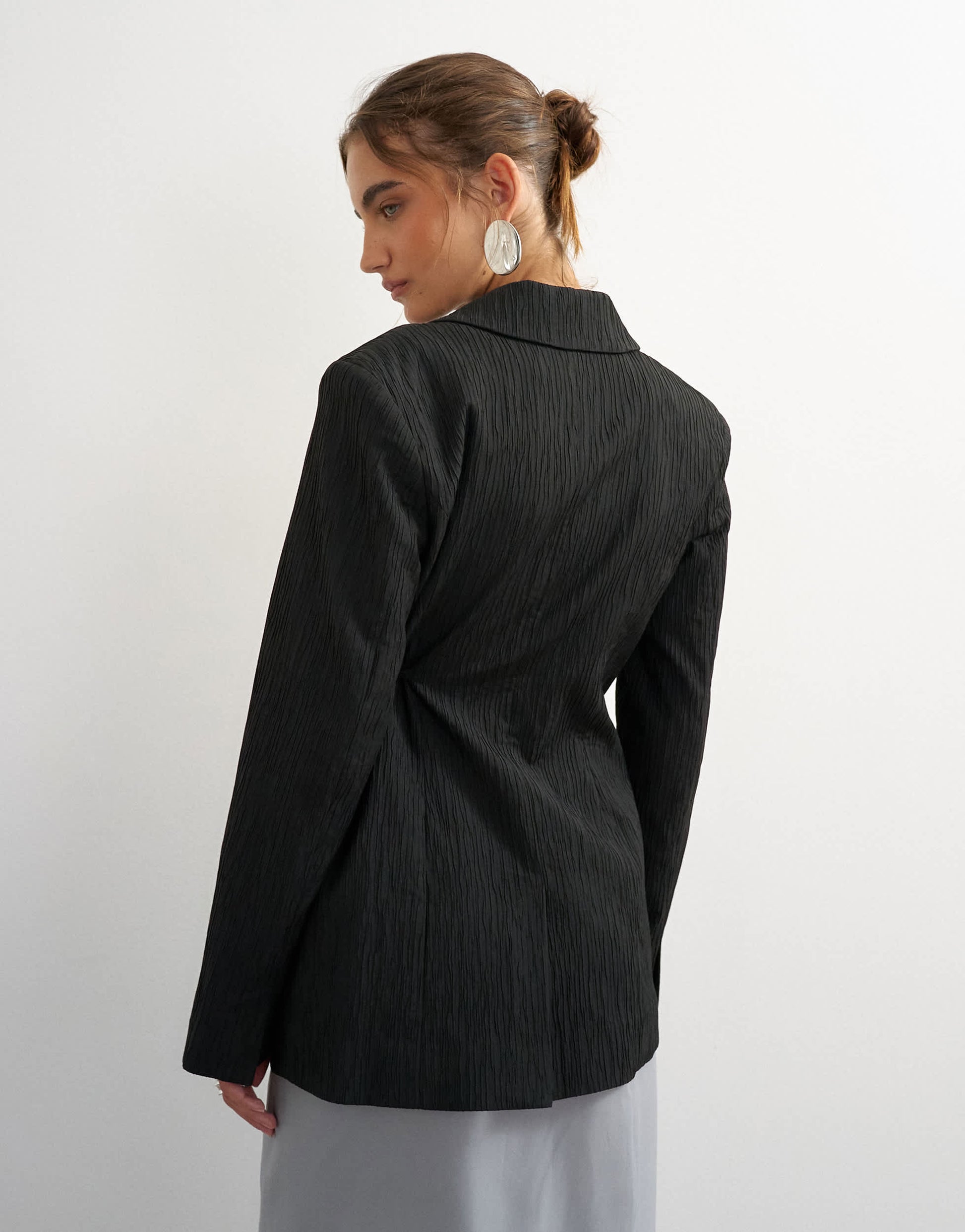 Topshop co ord occasion plisse tie waist blazer in black