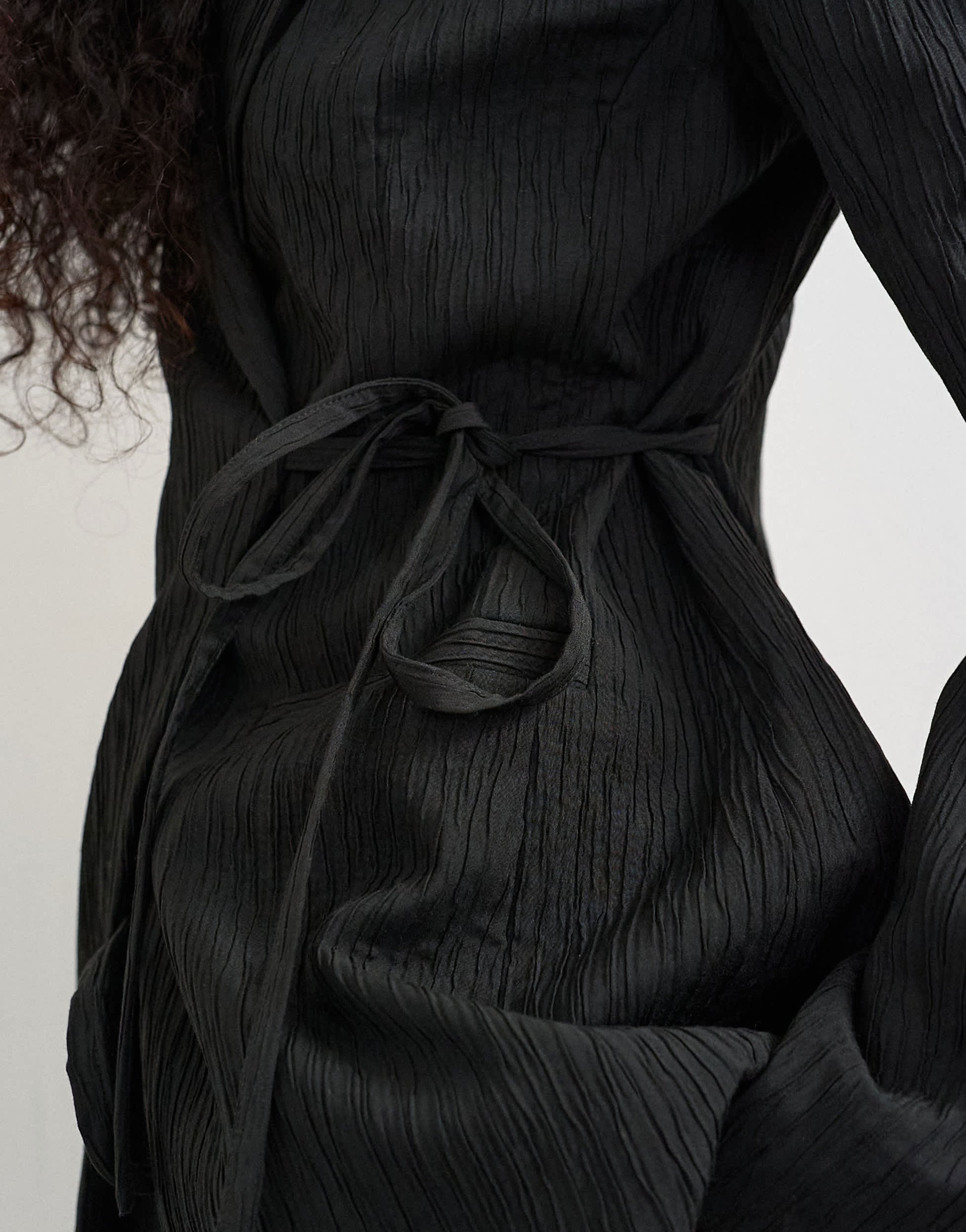 Topshop co ord occasion plisse tie waist blazer in black