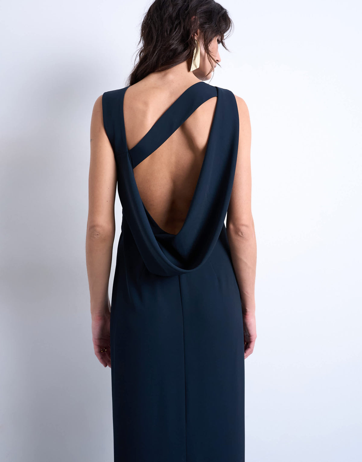 Topshop slash neck drape back maxi dress in navy
