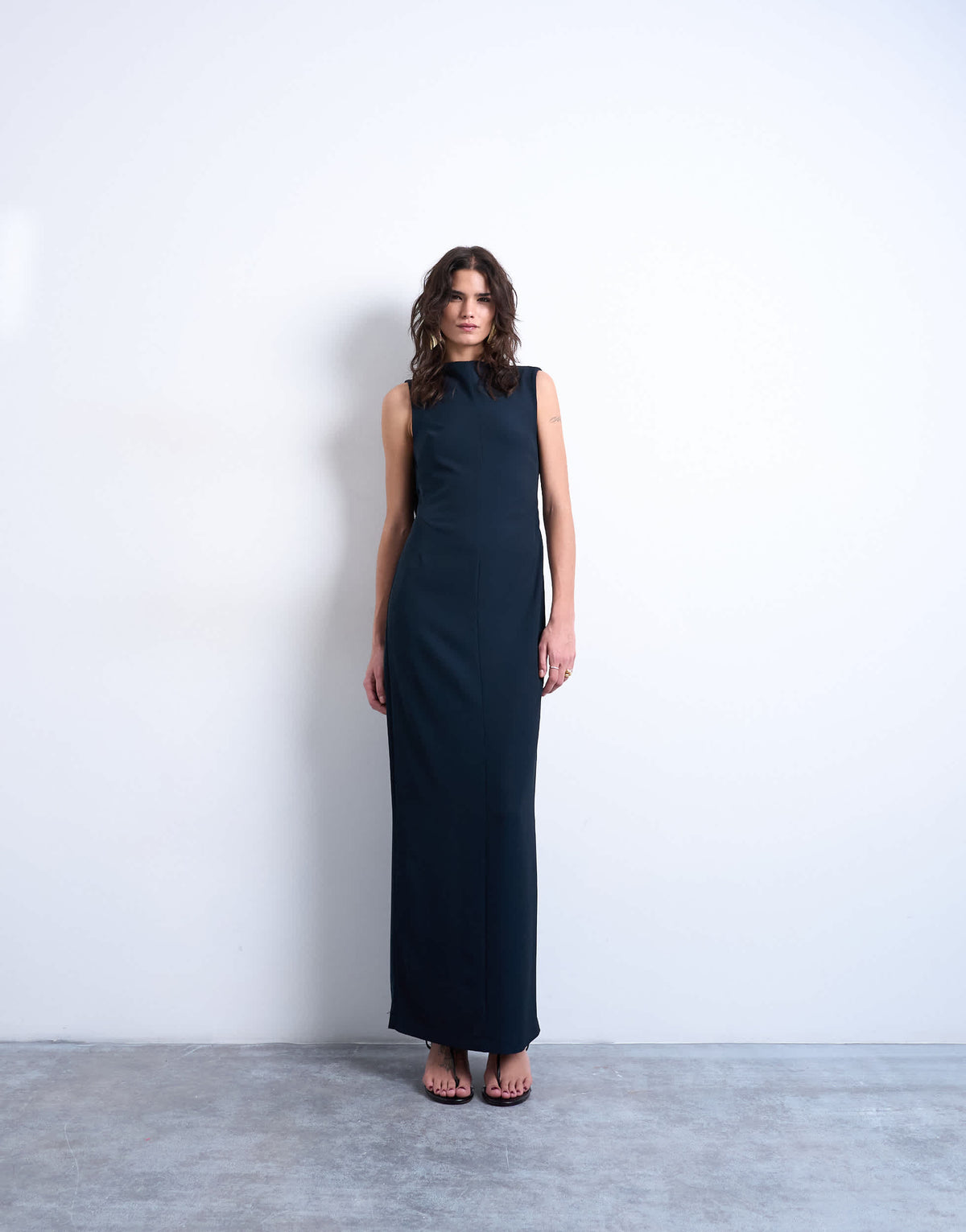 Topshop slash neck drape back maxi dress in navy