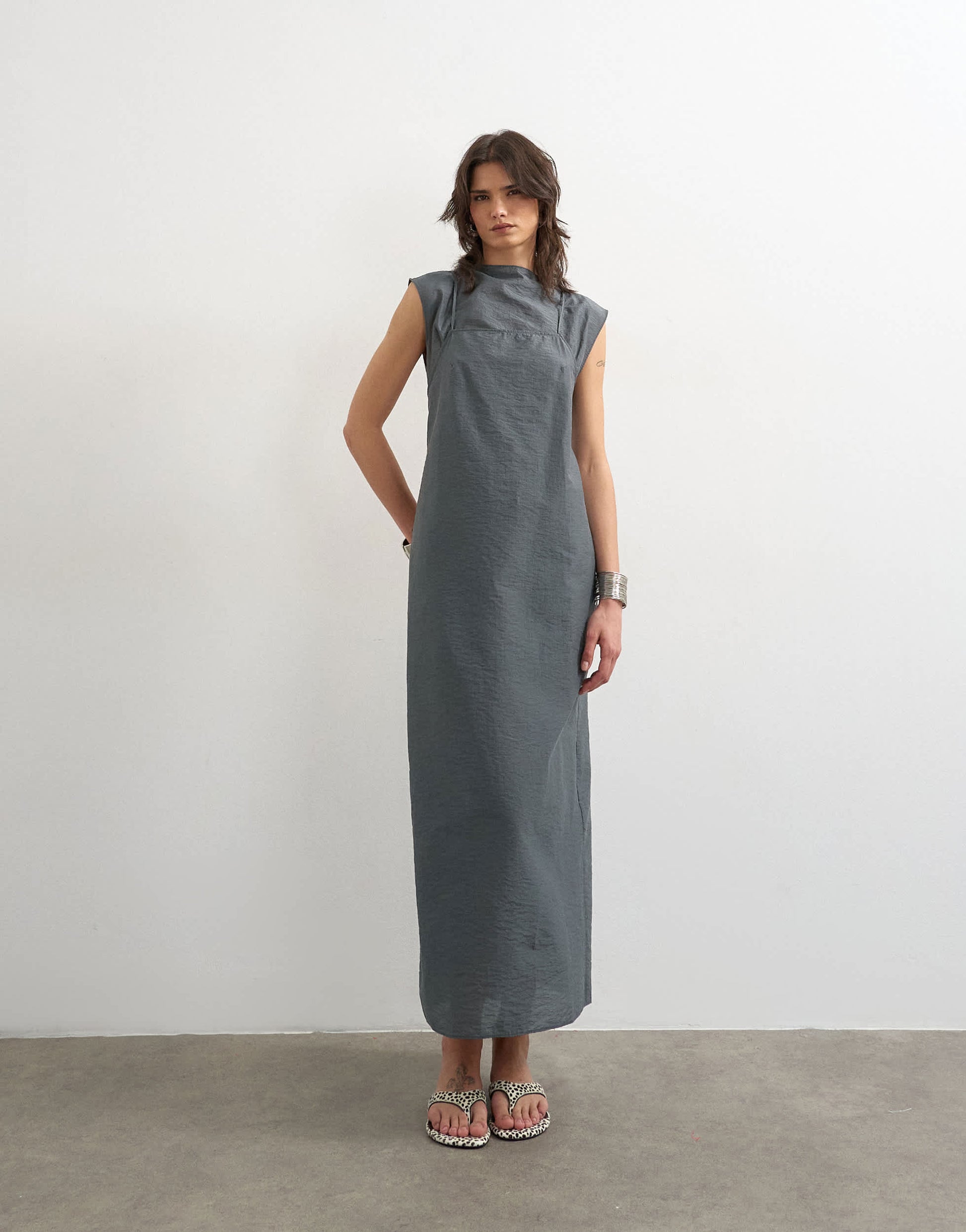 Topshop short sleeve cami layered maxi dress in slate grey