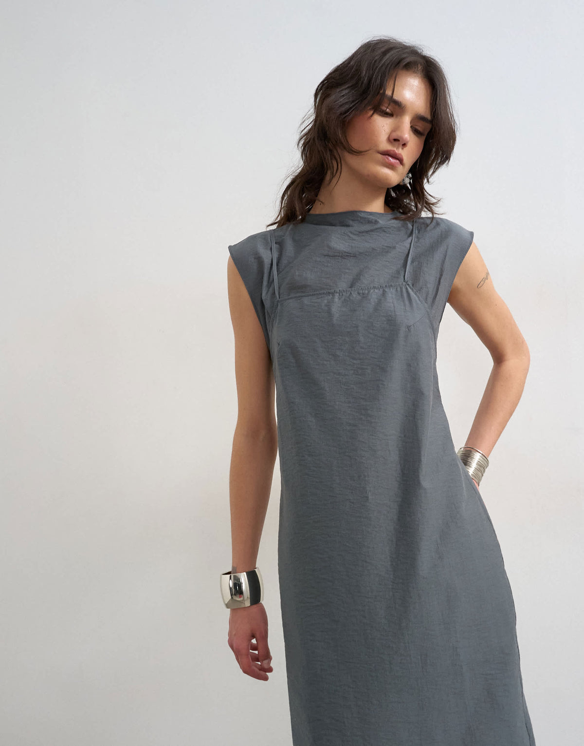 Topshop short sleeve cami layered maxi dress in slate grey
