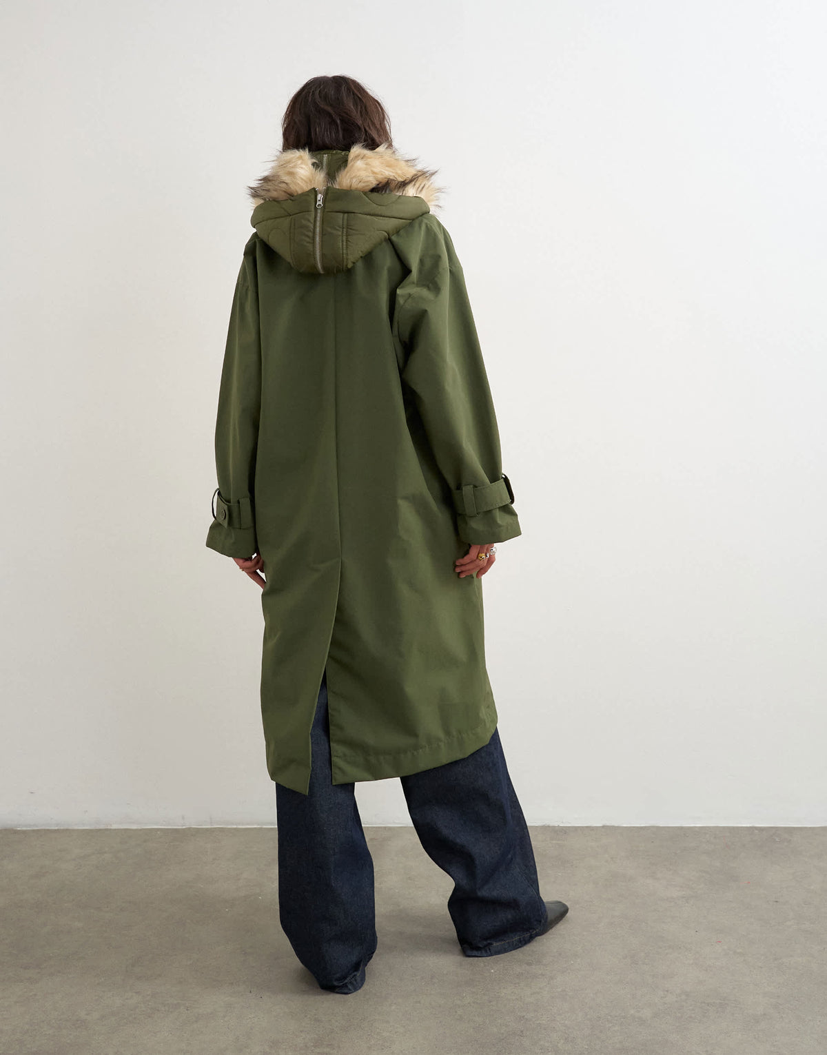 Topshop multiwear longline parka with faux fur hood in khaki