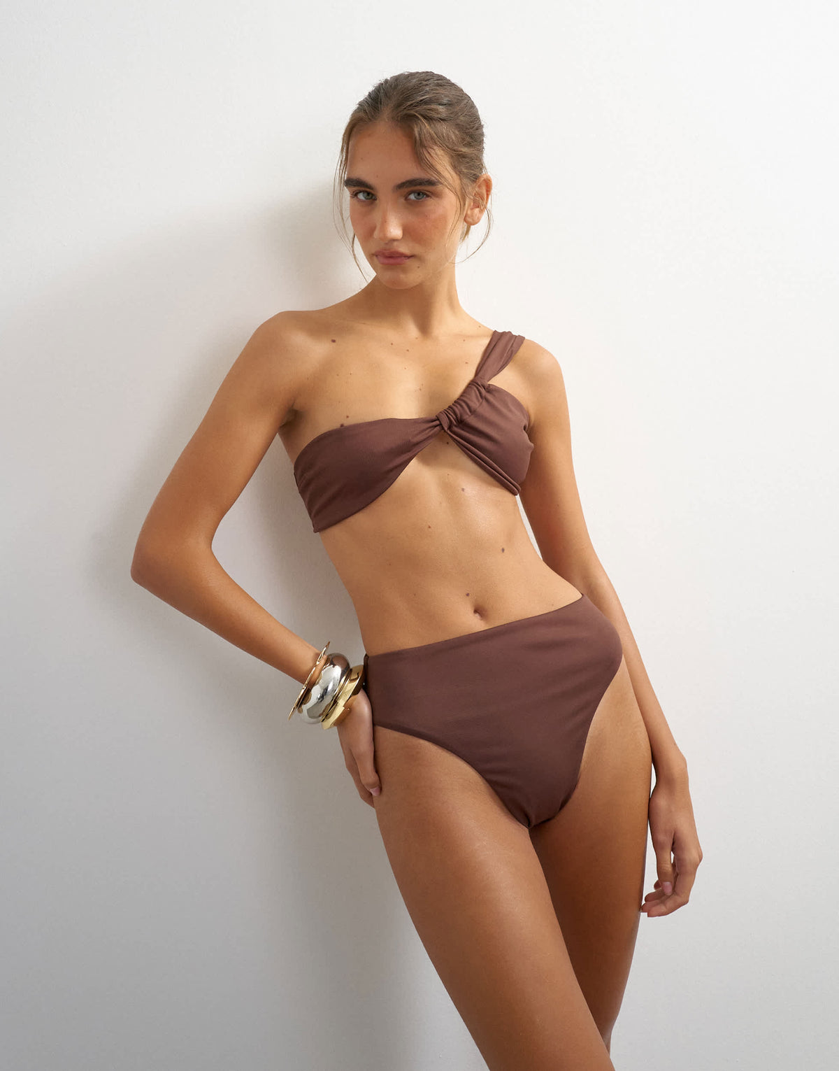 Topshop Tiana high waisted bikini bottom in chocolate