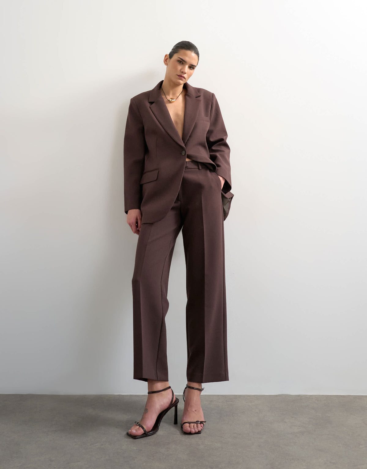 Topshop co ord mid rise clean straight trouser in chocolate