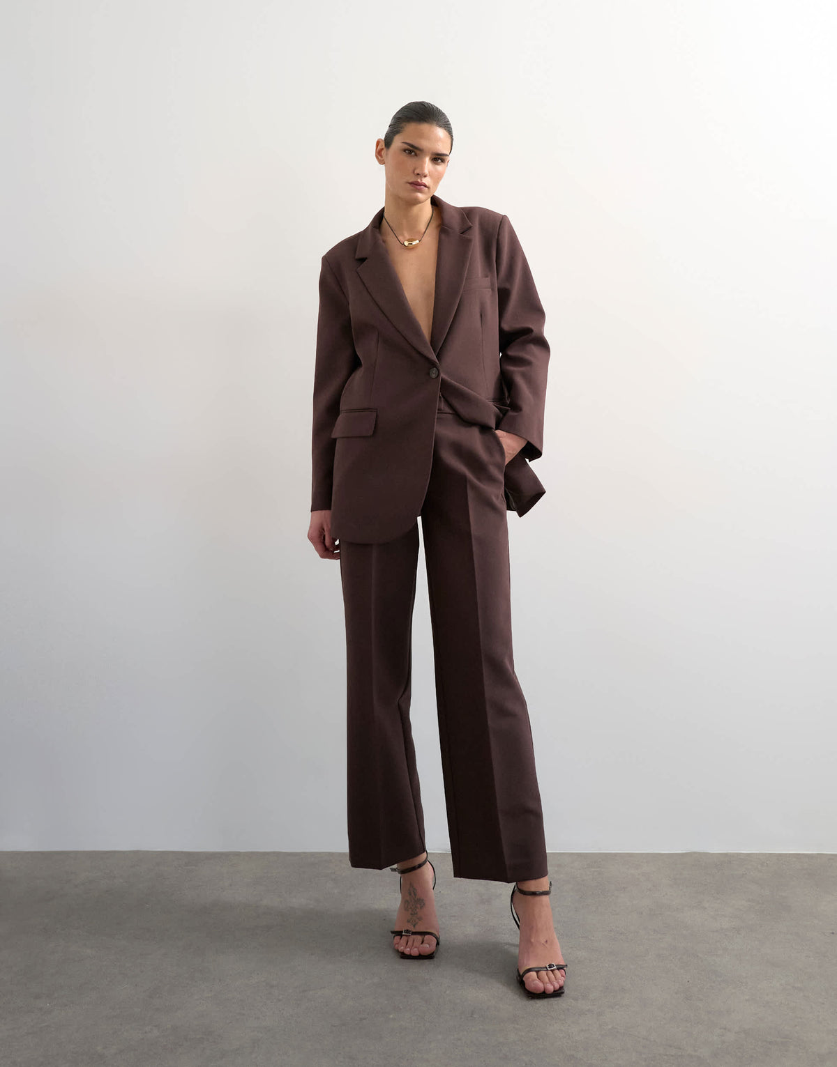 Topshop co ord mid rise clean straight trouser in chocolate
