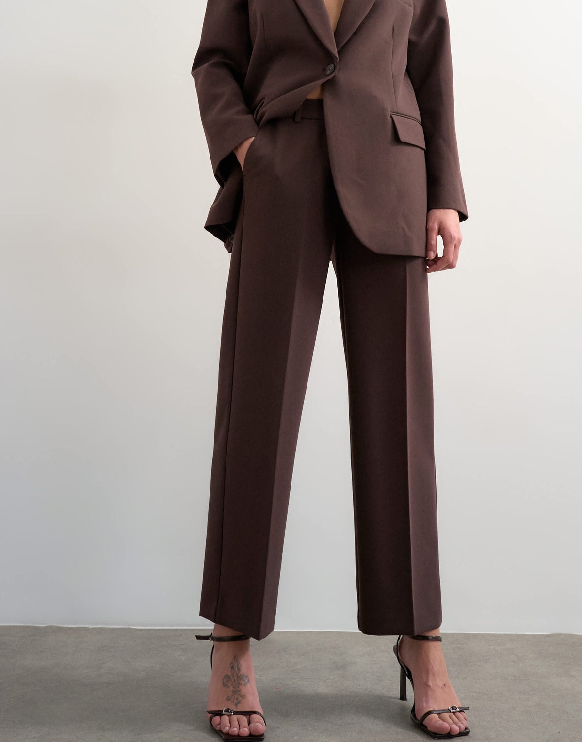 Topshop co ord mid rise clean straight trouser in chocolate