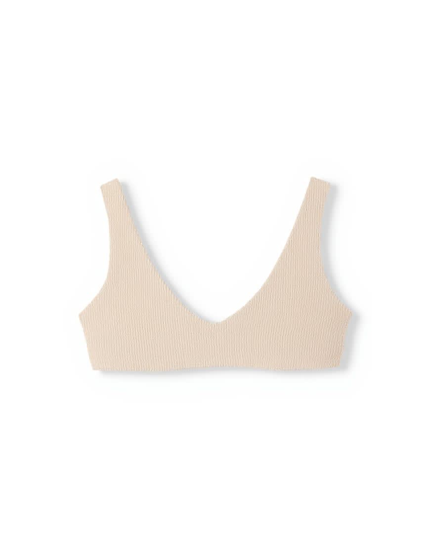 Topshop Tara crinkle scoop bikini top in off white