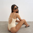 Topshop Cooper square neck swimsuit in white