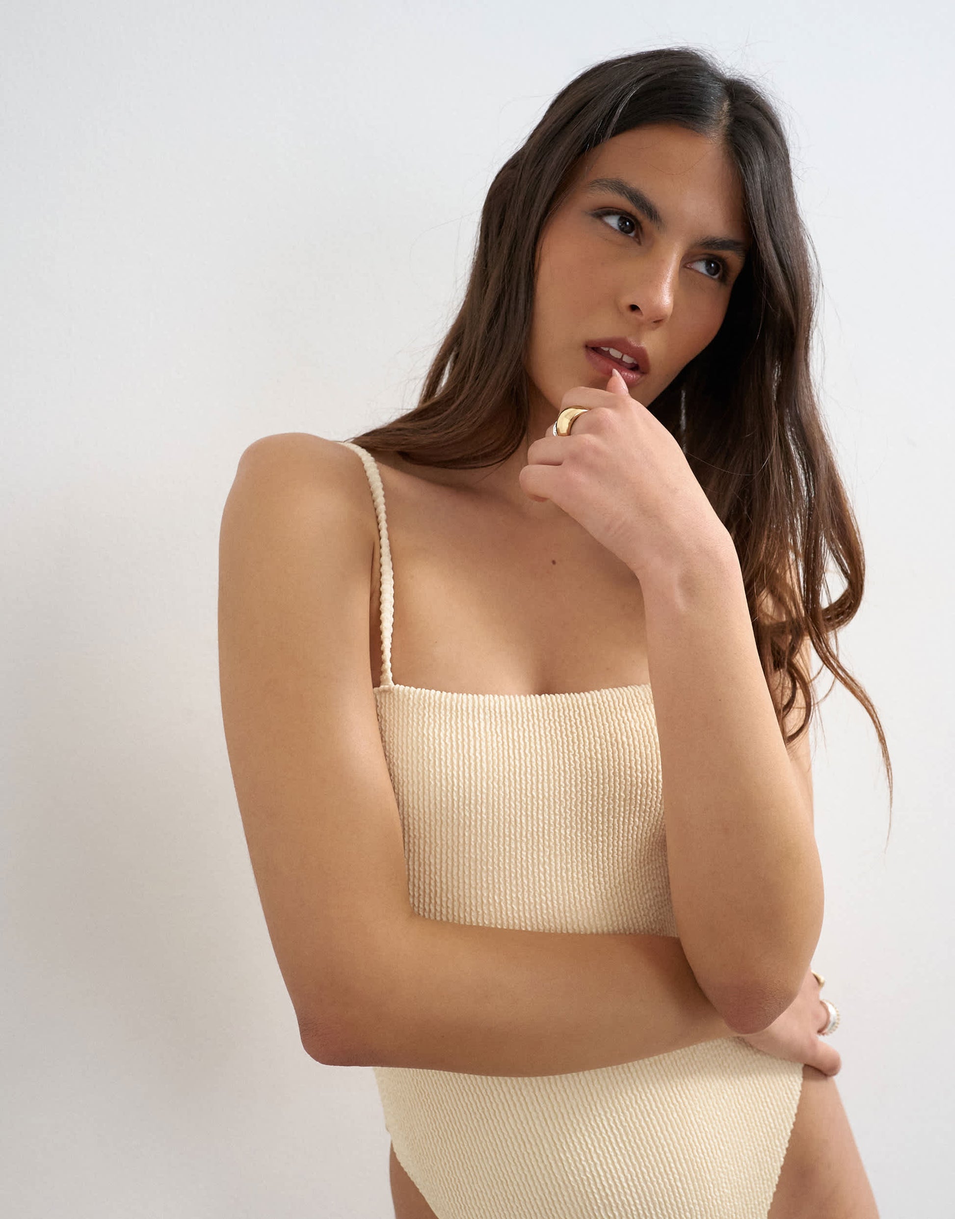 Topshop Cooper square neck swimsuit in white