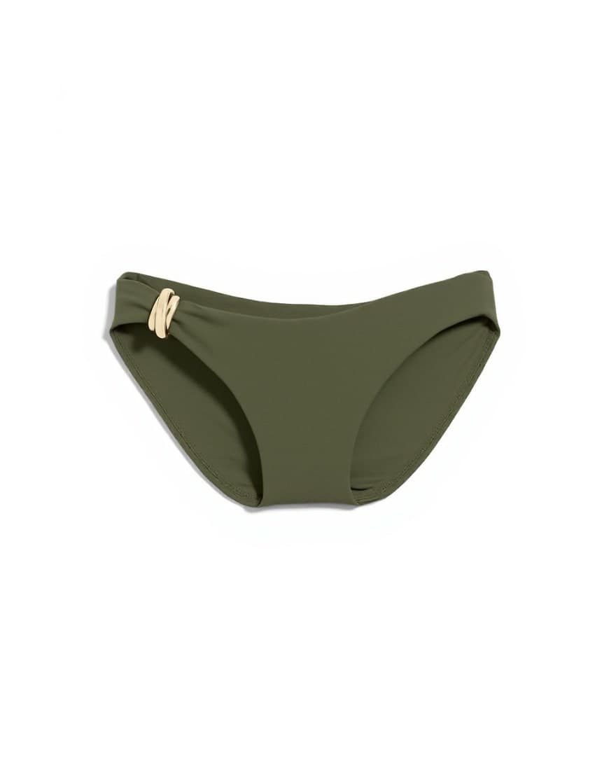 Topshop Tatum high leg cheeky bikini bottom with hardware in khaki