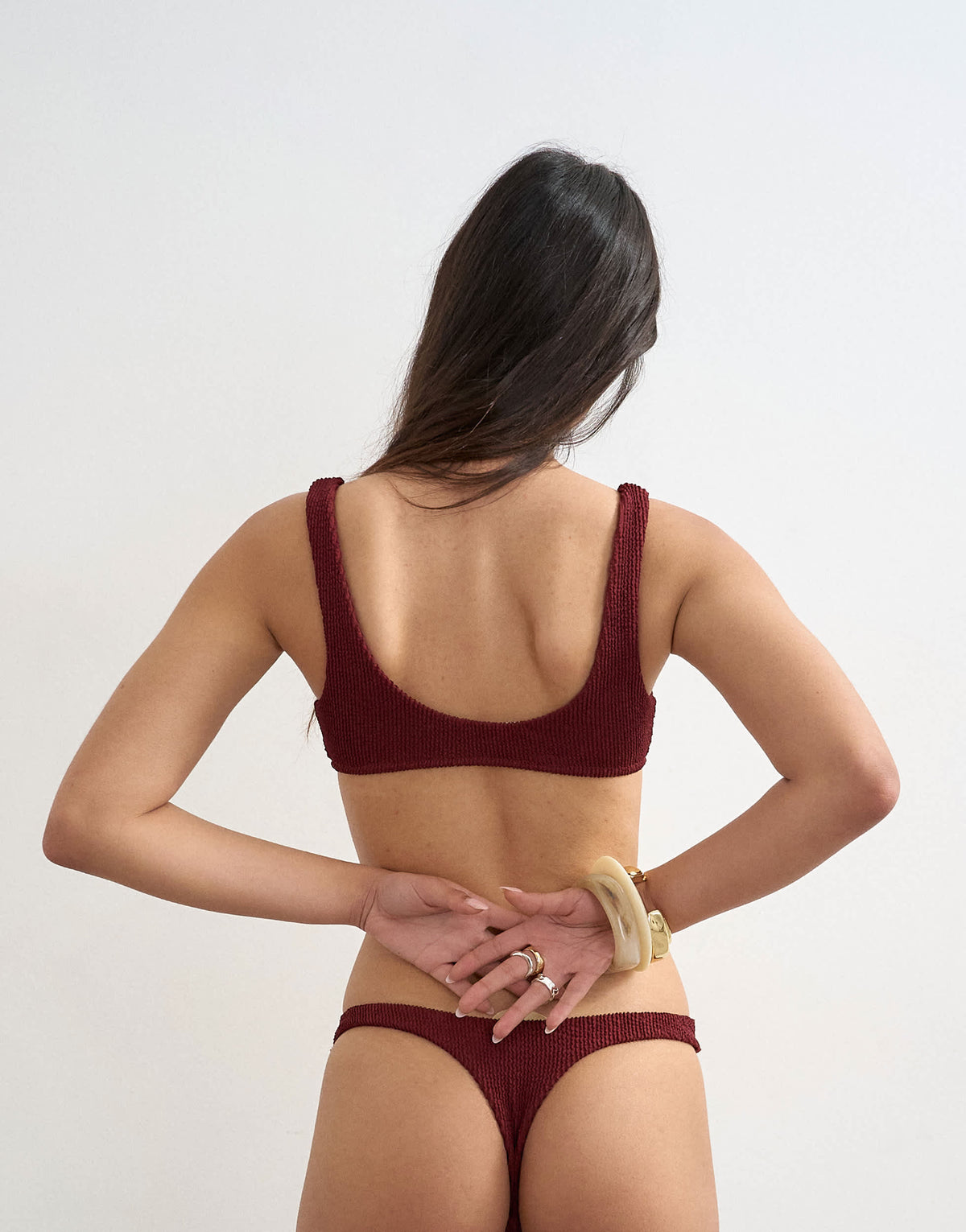 Topshop Tara crinkle thong bikini bottom in aubergine