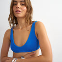 Topshop Tara scoop bikini top in blue