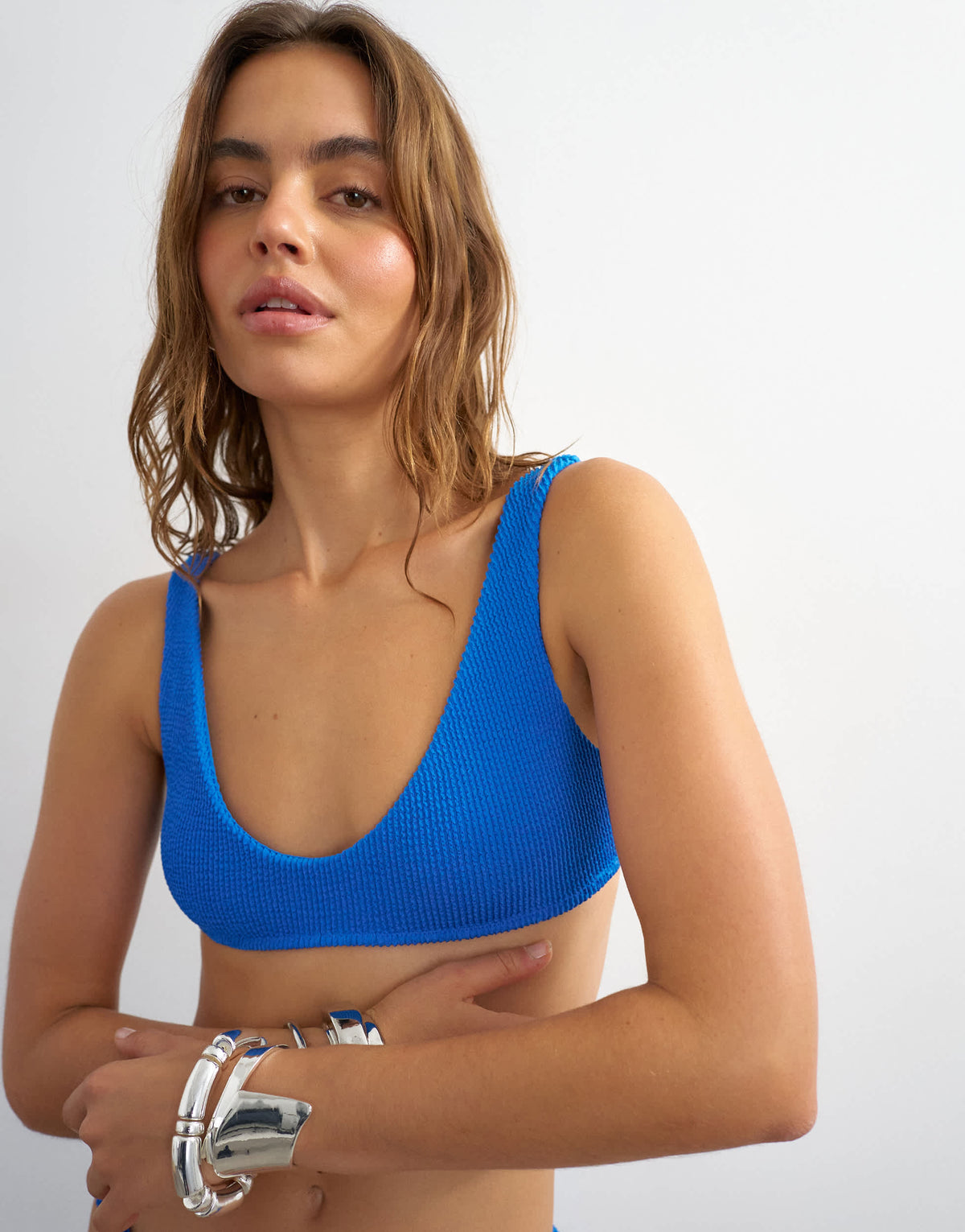Topshop Tara scoop bikini top in blue