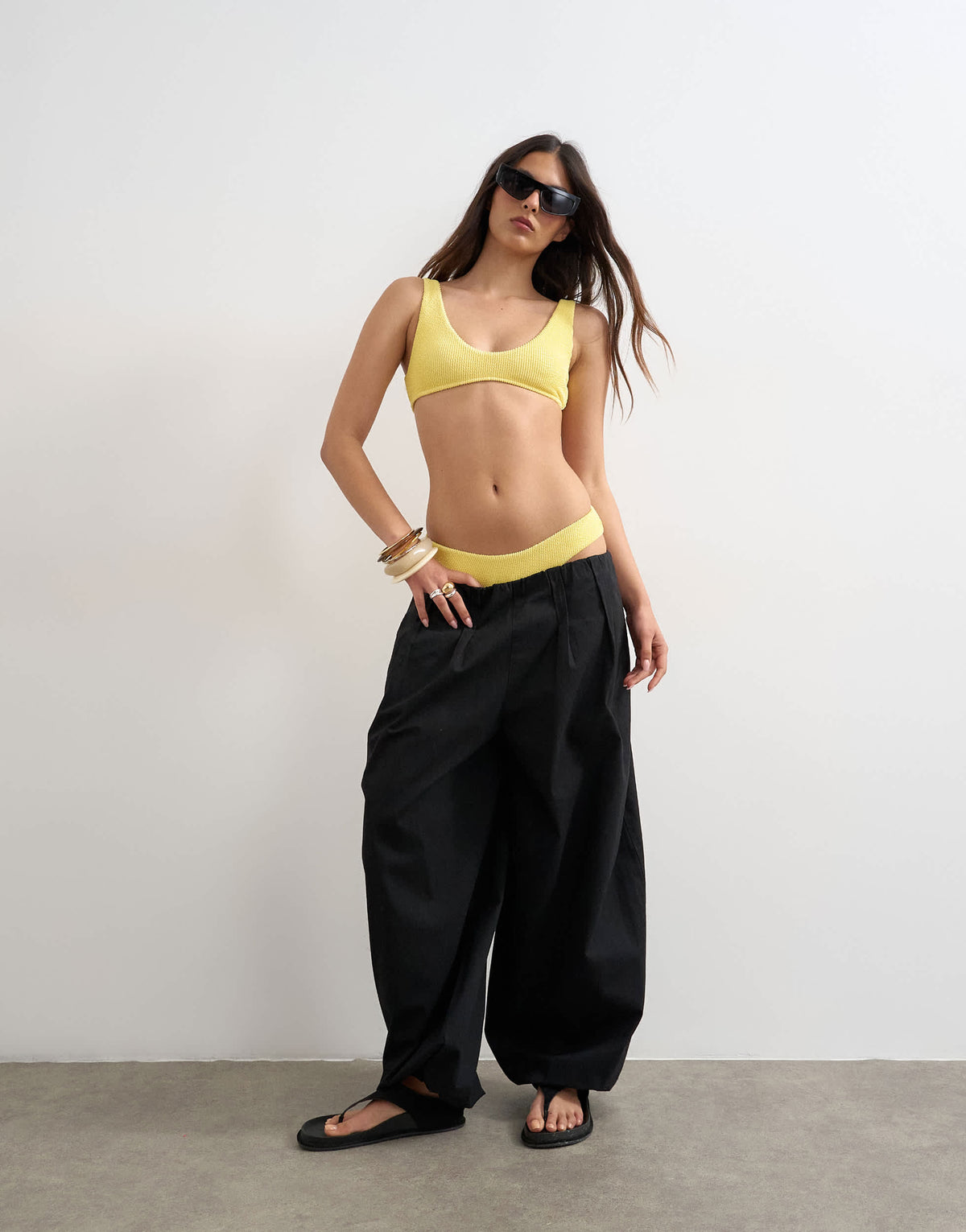 Topshop Tara crinkle scoop bikini top in yellow