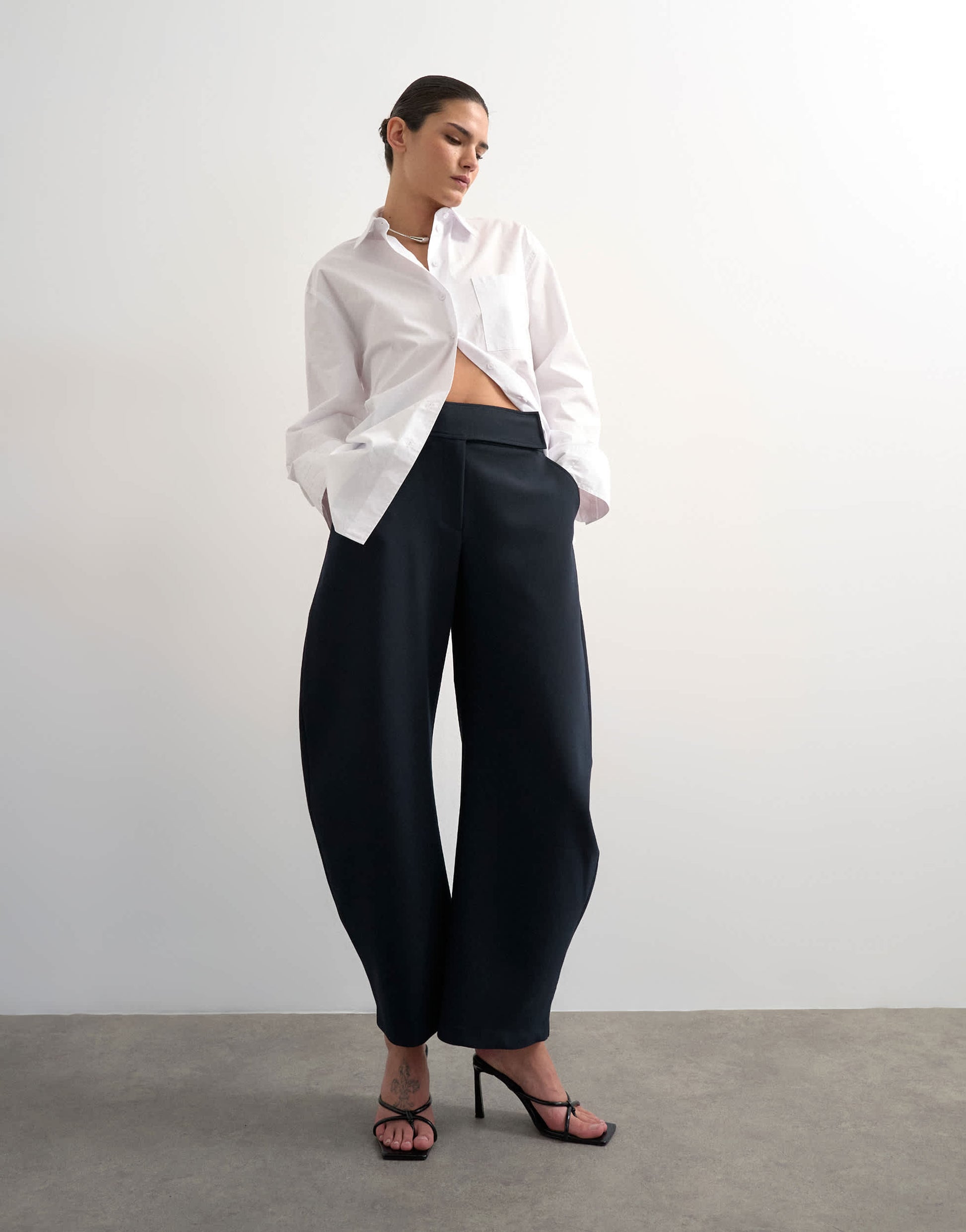 Topshop tailored barrel trouser in navy