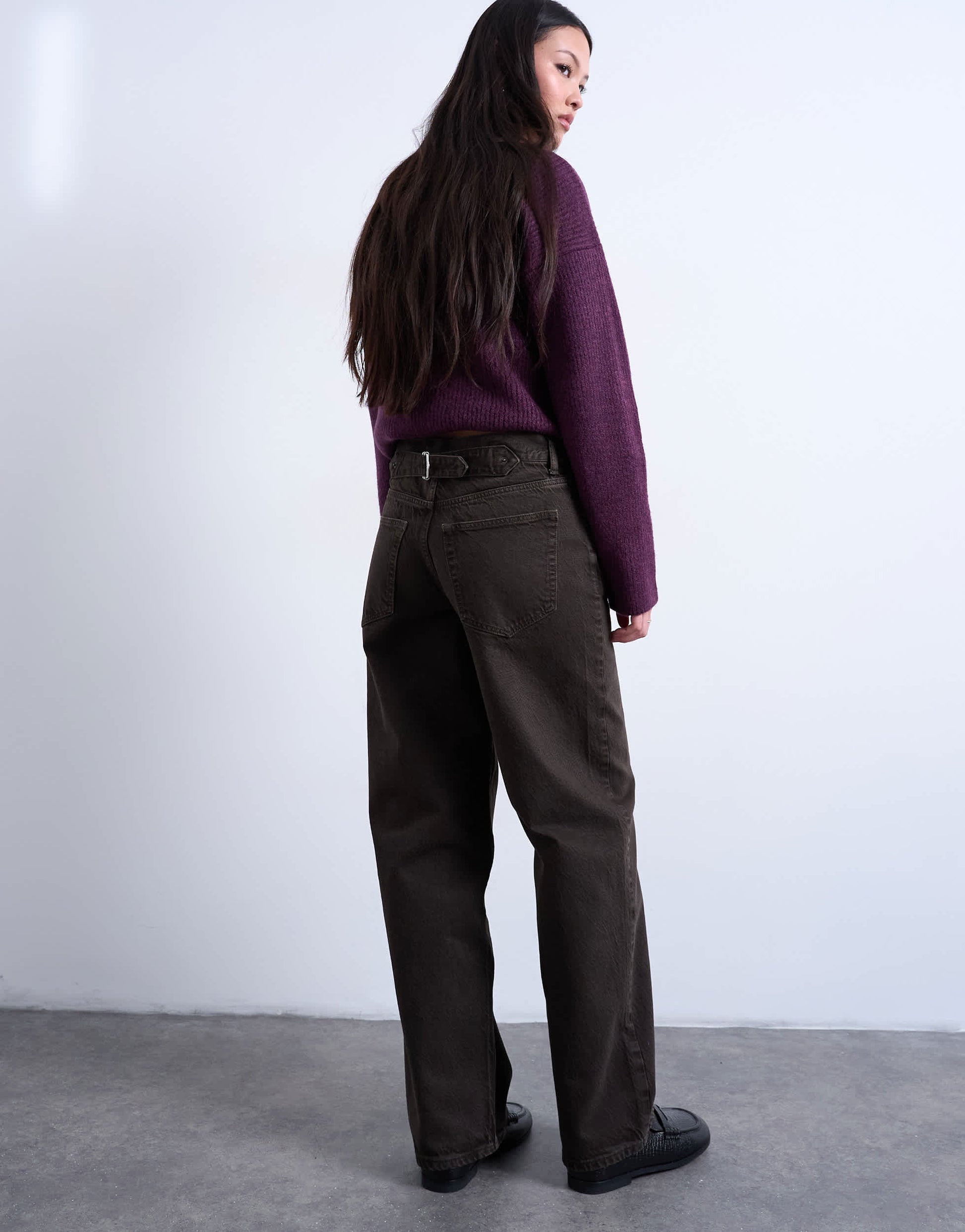 Topshop Cinch low rise jean in chocolate