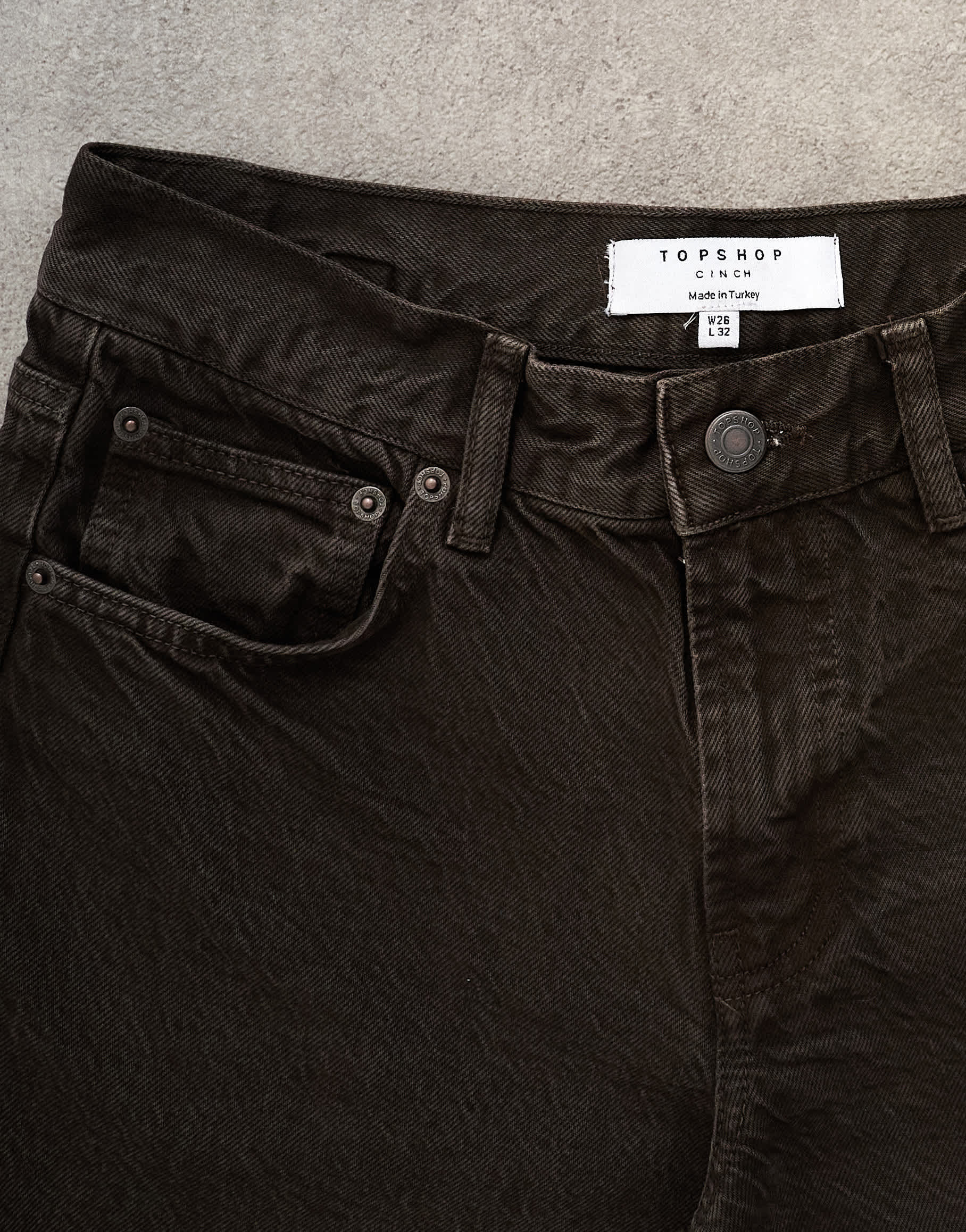 Topshop Cinch low rise jean in chocolate