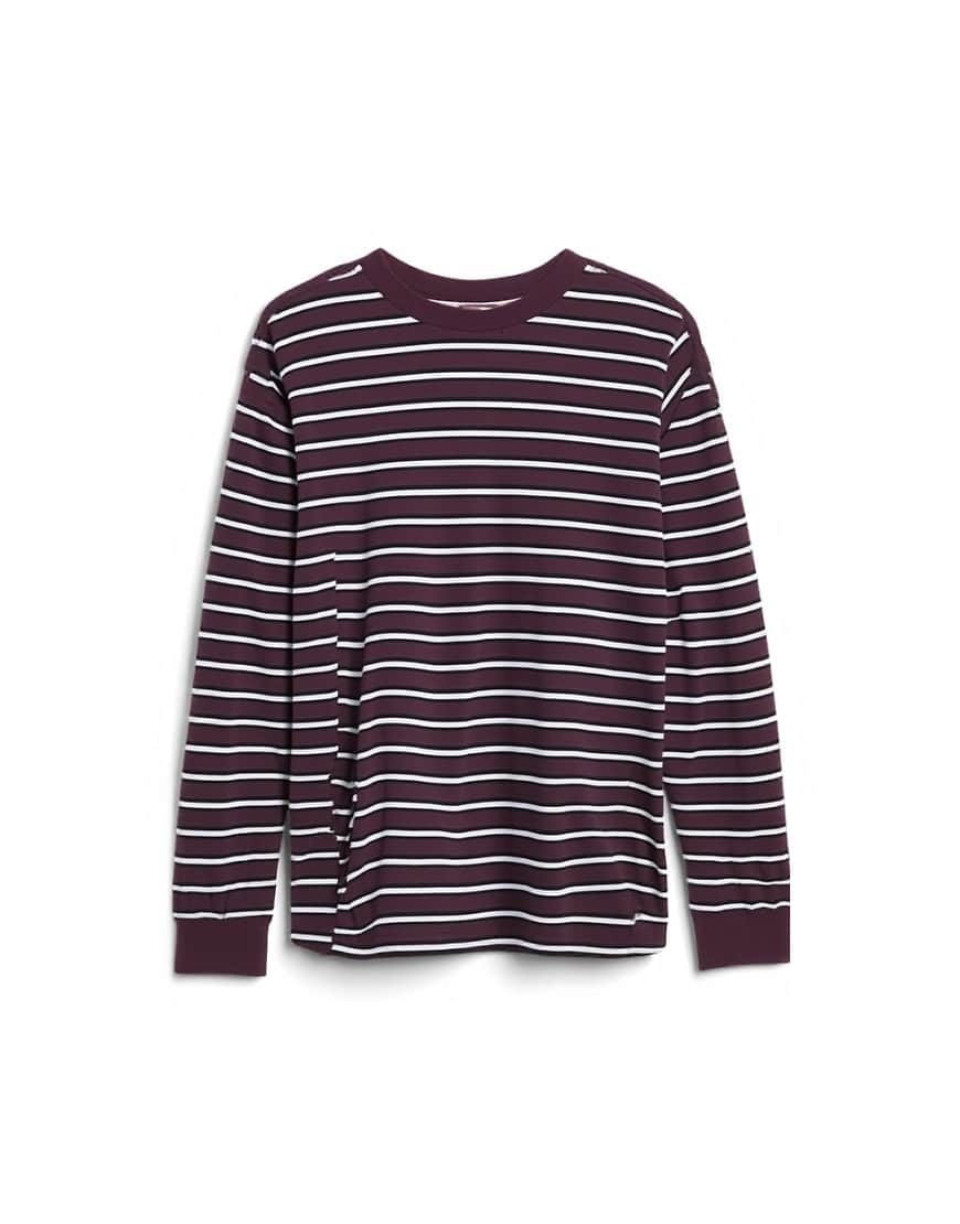 Topshop stripe long sleeve slouchy skater tee in burgundy