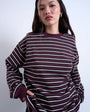 Topshop stripe long sleeve slouchy skater tee in burgundy