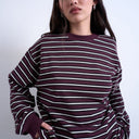 Topshop stripe long sleeve slouchy skater tee in burgundy