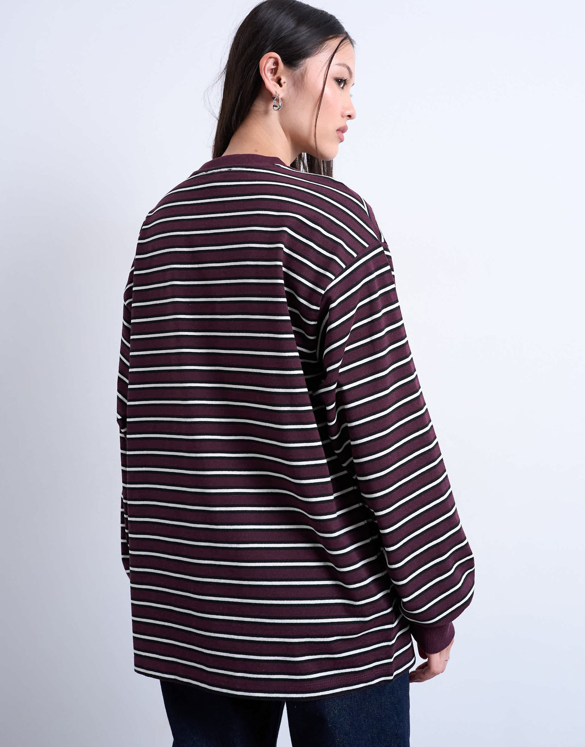 Topshop stripe long sleeve slouchy skater tee in burgundy