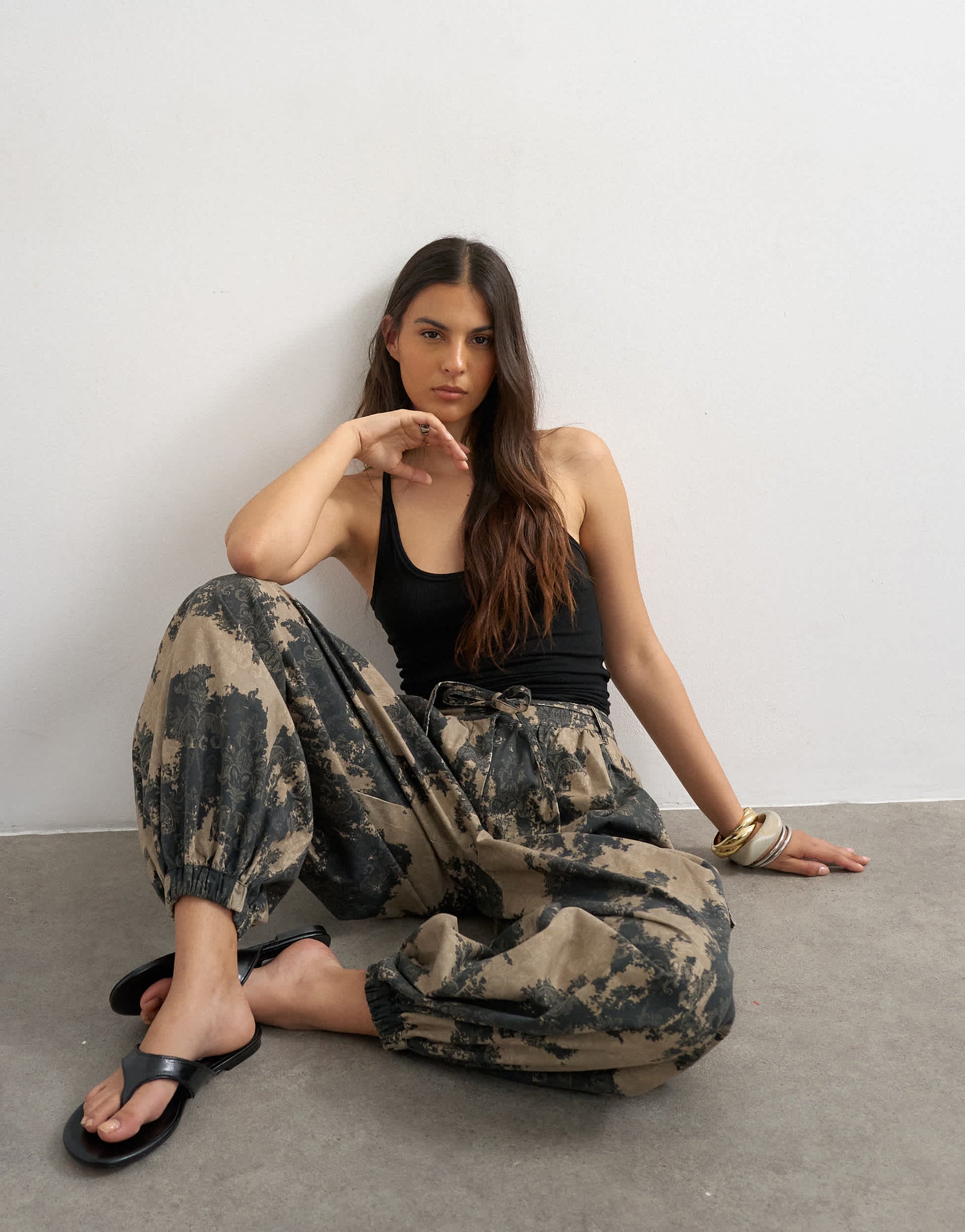 Topshop printed oversized balloon cargo trouser in neutral